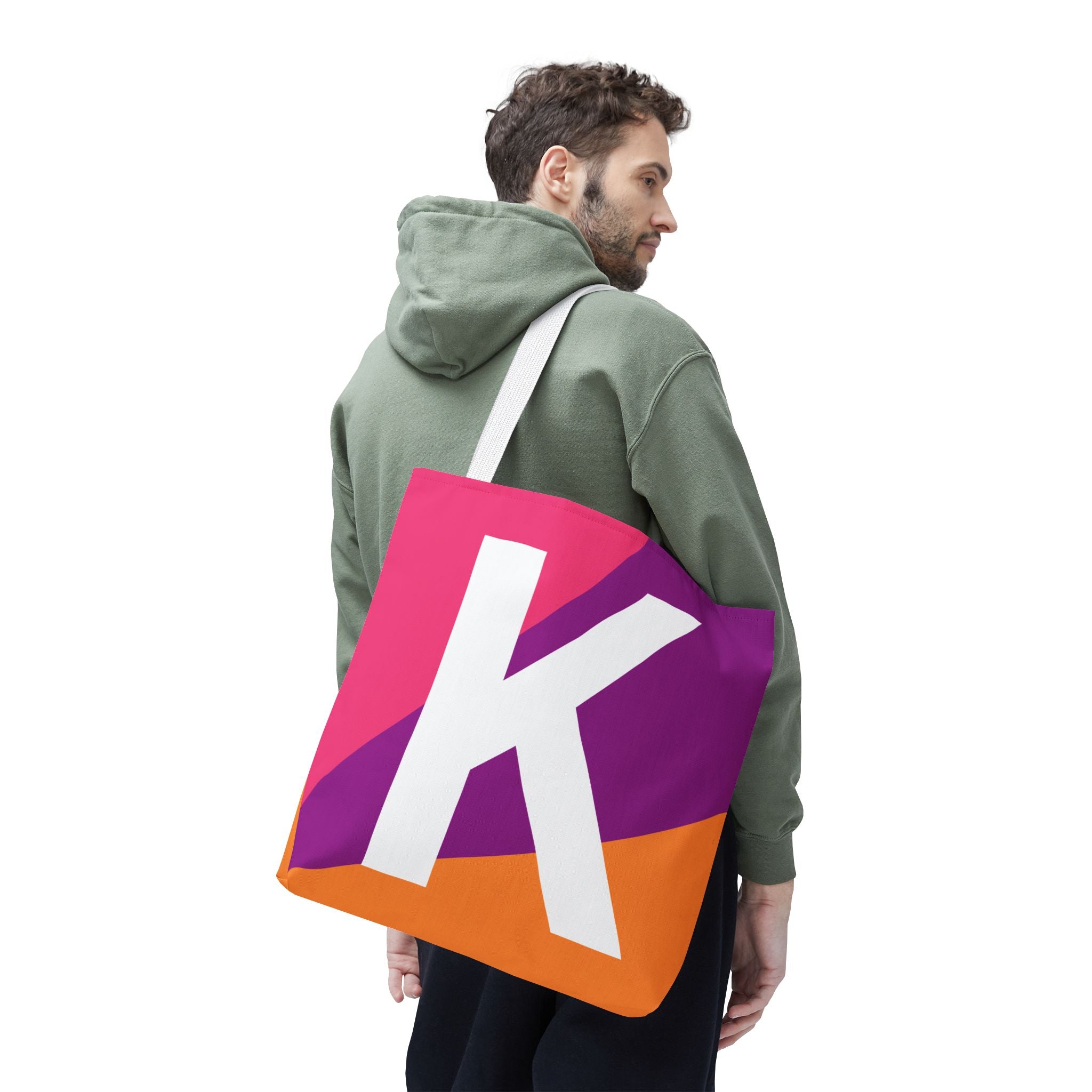 Monogram 'K' Colorblock Tote Bag — Personalized Initial K Shoulder Tote