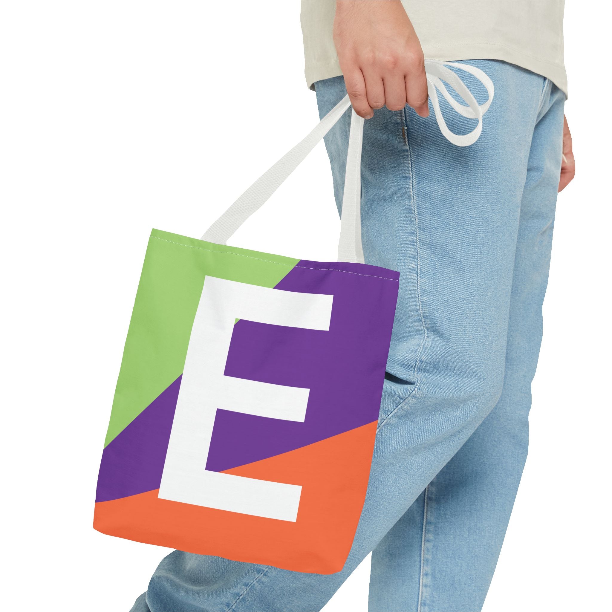 Monogram 'E' Colorblock Tote Bag — Personalized Initial E Shoulder Tote