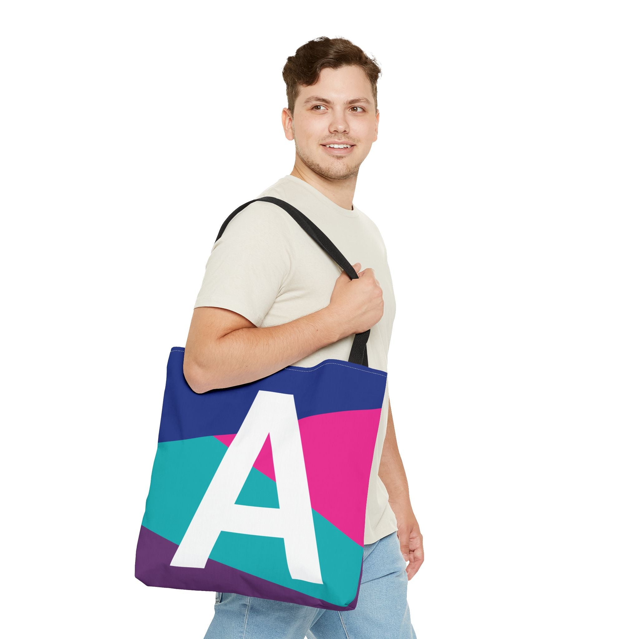 Monogram 'A' Colorblock Tote Bag — Personalized Initial A Shoulder Tote