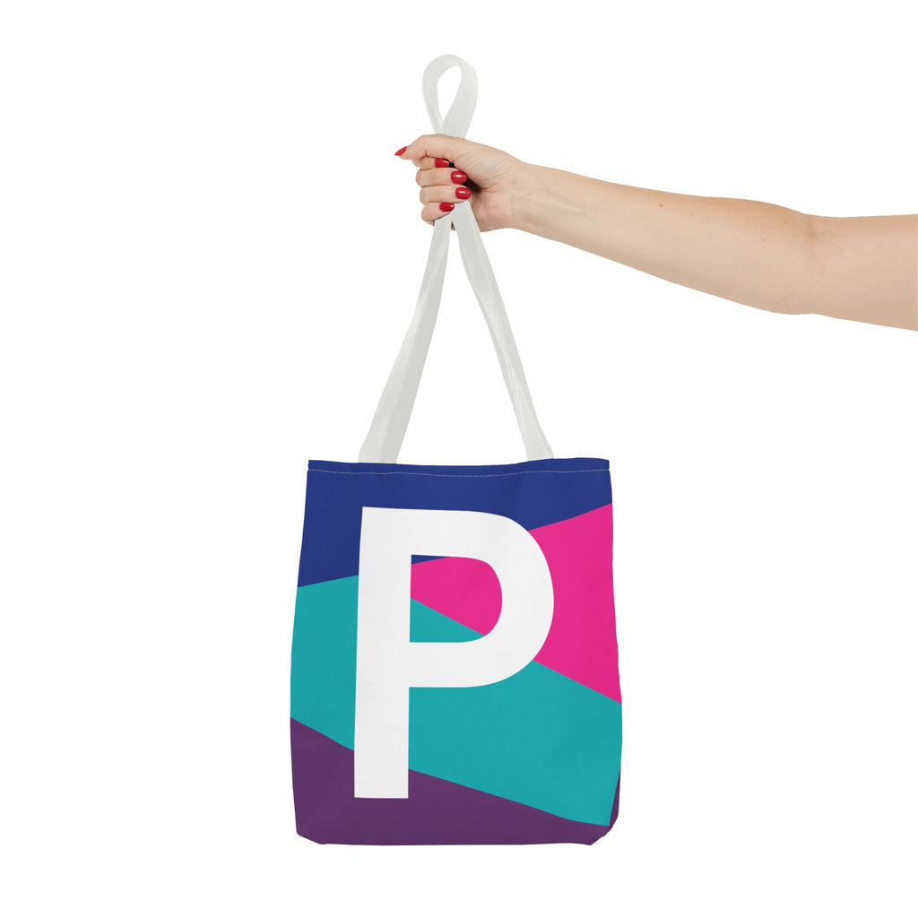 Monogram 'P' Colorblock Tote Bag — Personalized Initial P Shoulder Tote