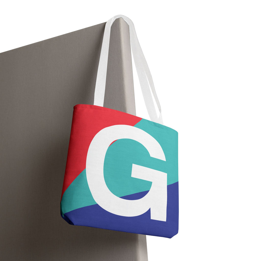 Monogram 'G' Colorblock Tote Bag — Personalized Initial G Shoulder Tote