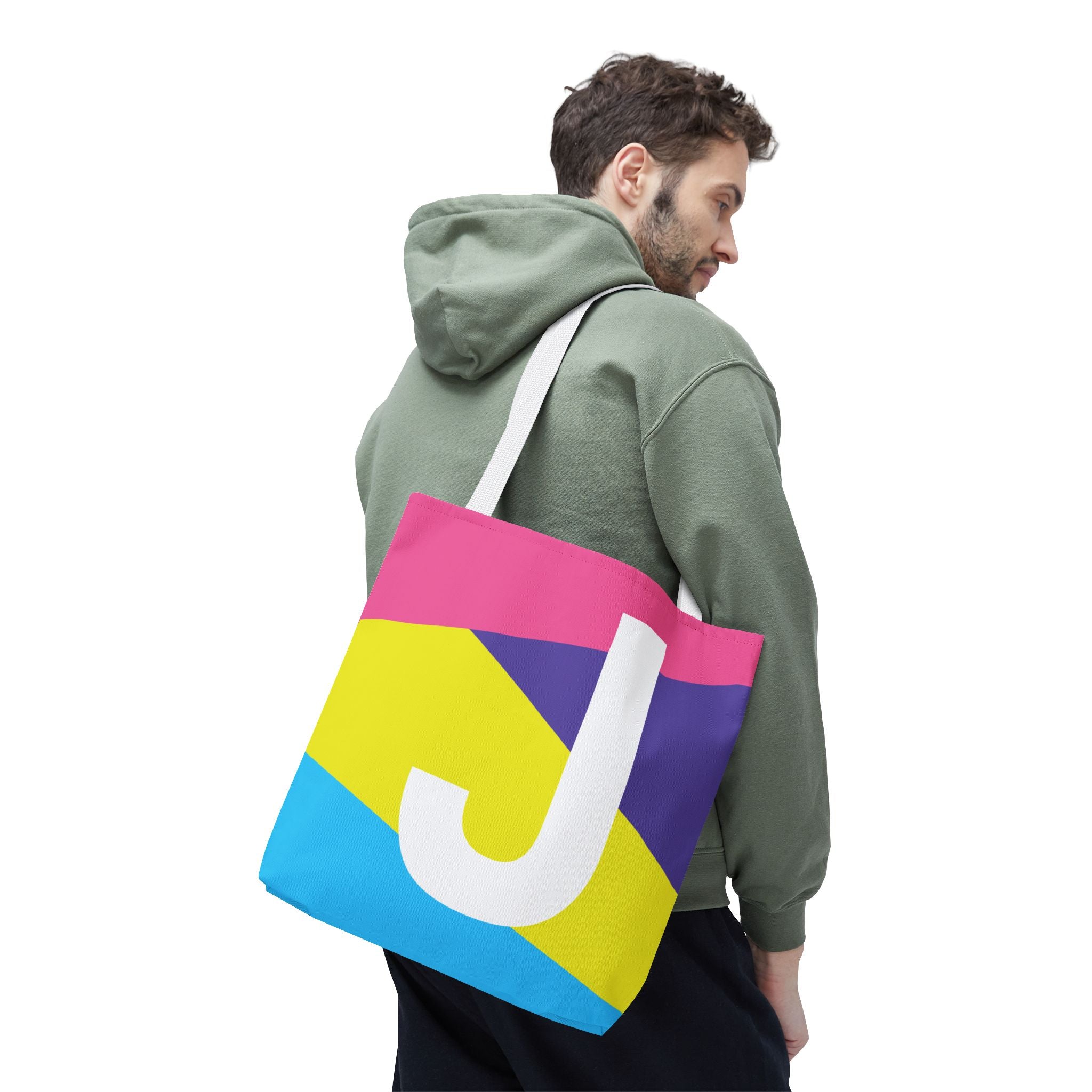 Monogram 'J' Colorblock Tote Bag — Personalized Initial J Shoulder Tote