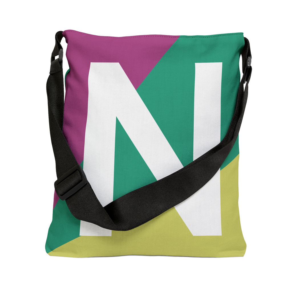 Initial Letter 'N' Colorblock Adjustable Tote Bag — Monogram Alphabet Shoulder Bag