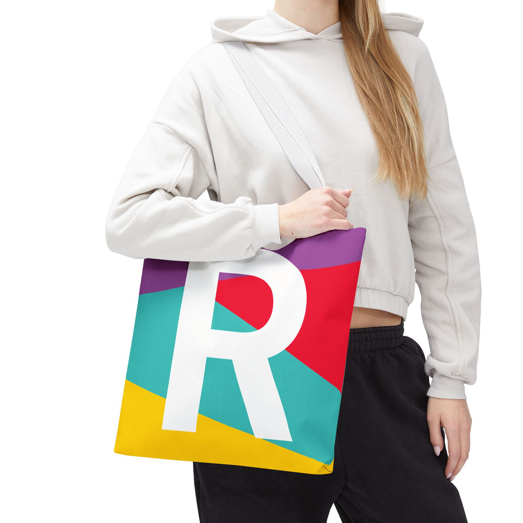 Monogram 'R' Colorblock Tote Bag — Personalized Initial R Shoulder Tote