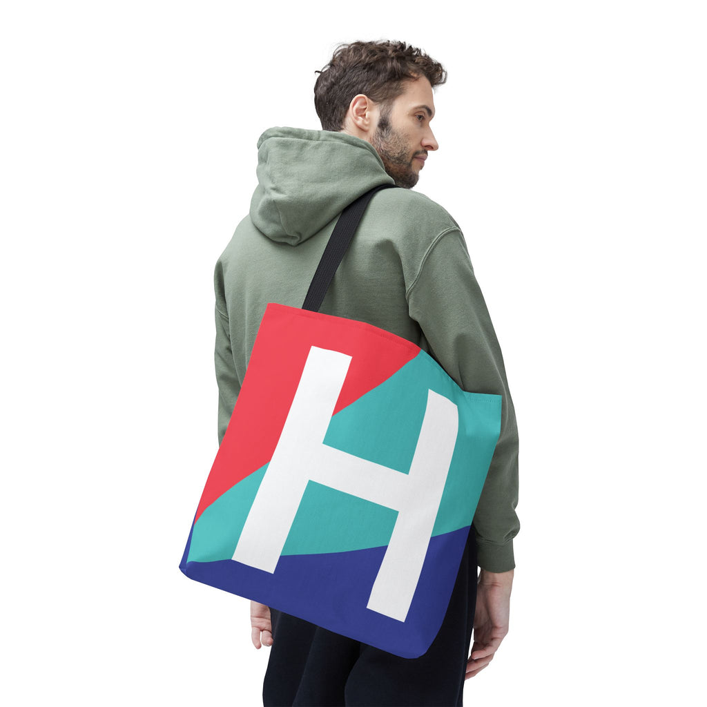 Monogram 'H' Colorblock Tote Bag — Personalized Initial H Shoulder Tote