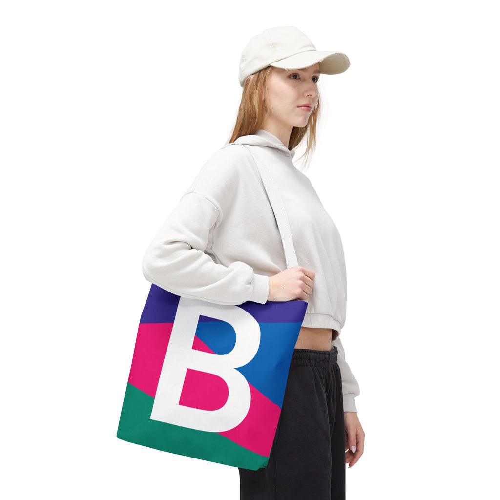 Monogram 'B' Colorblock Tote Bag — Personalized Initial B Shoulder Tote