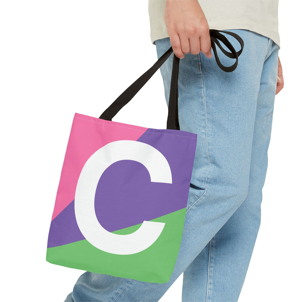 Monogram 'C' Colorblock Tote Bag — Personalized Initial C Shoulder Tote