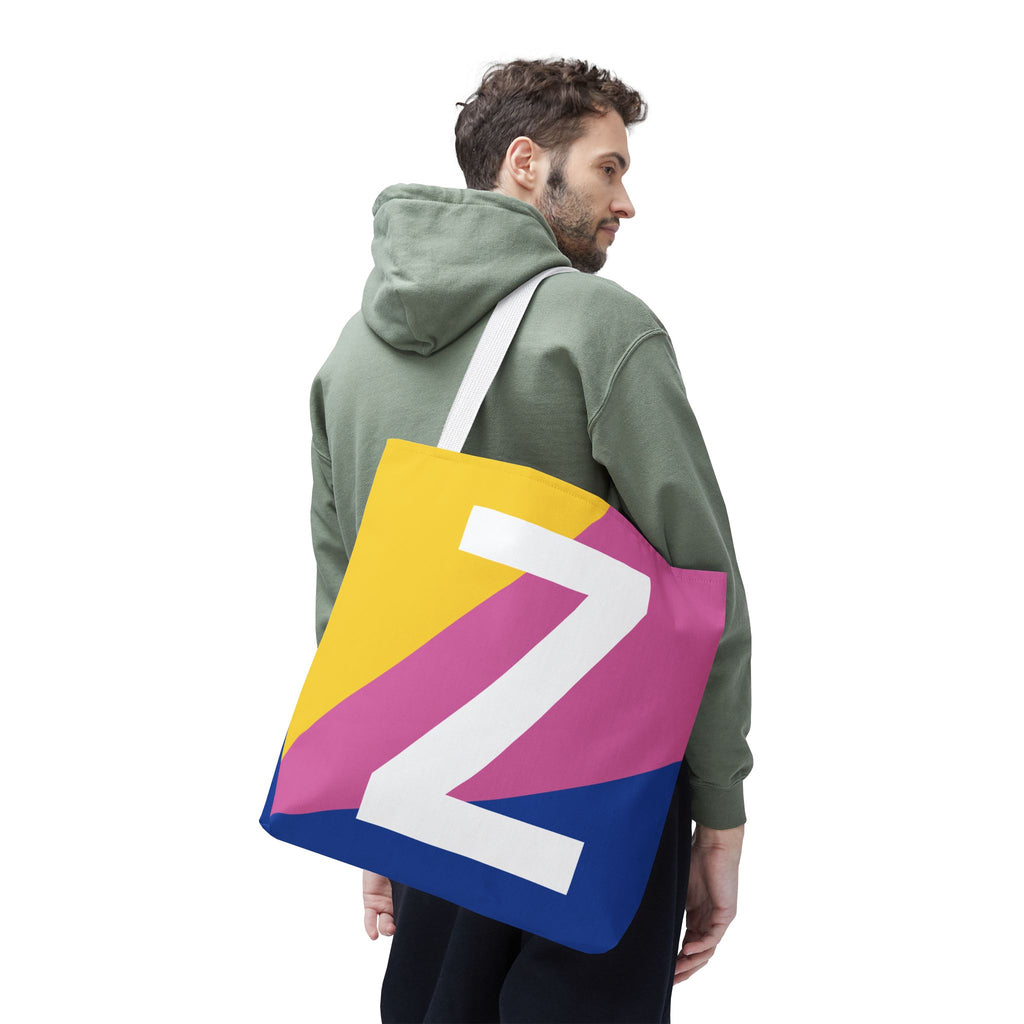 Monogram 'Z' Colorblock Tote Bag — Personalized Initial Z Shoulder Tote