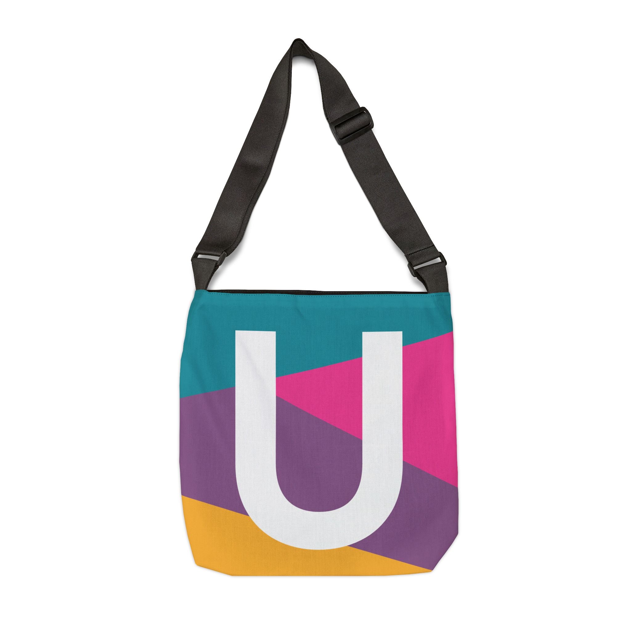 Initial Letter 'U' Colorblock Adjustable Tote Bag — Monogram Alphabet Shoulder Bag
