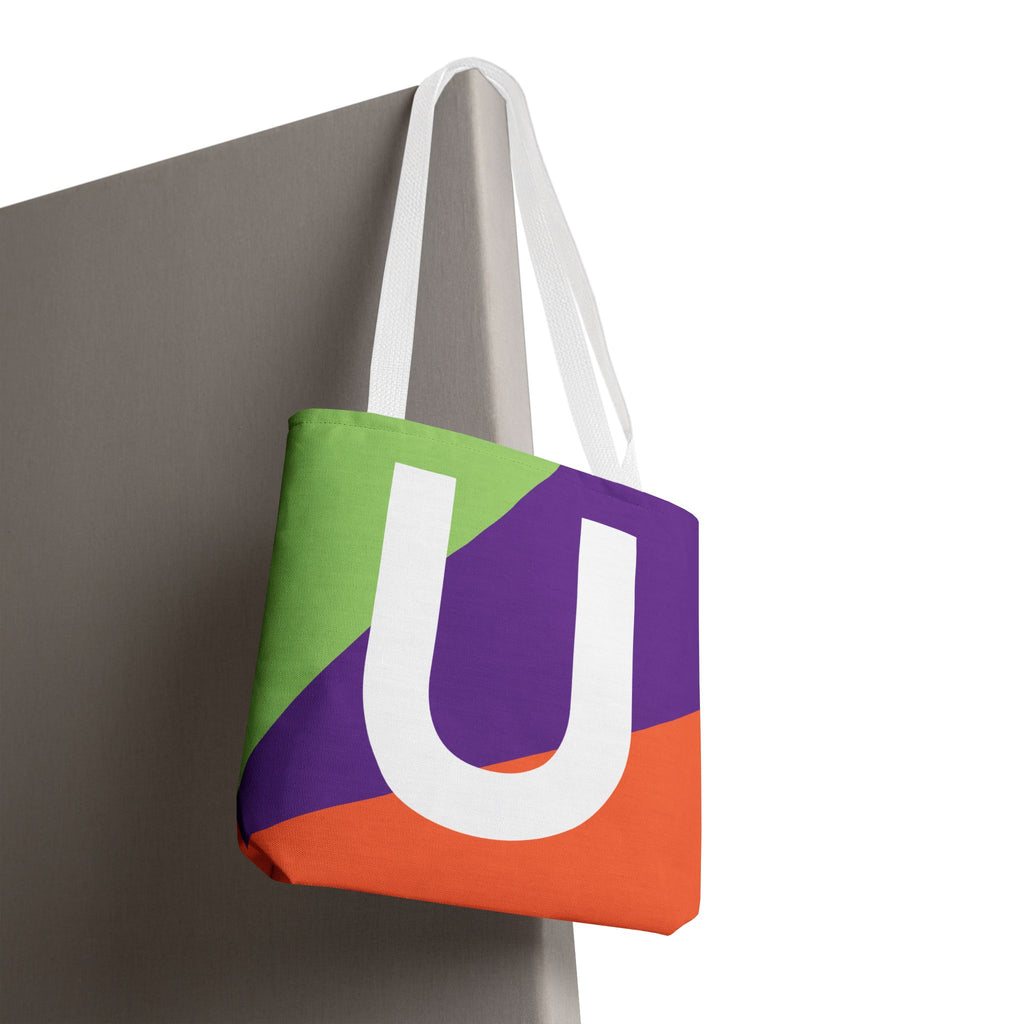 Monogram 'U' Colorblock Tote Bag — Personalized Initial U Shoulder Tote