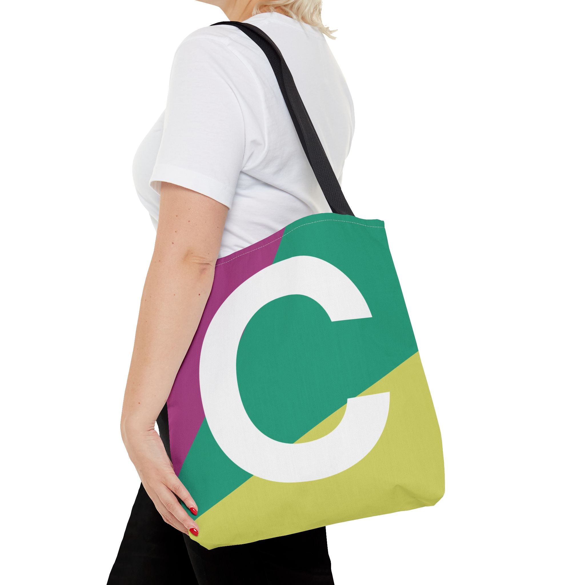 Monogram 'C' Colorblock Tote Bag — Personalized Initial C Shoulder Tote