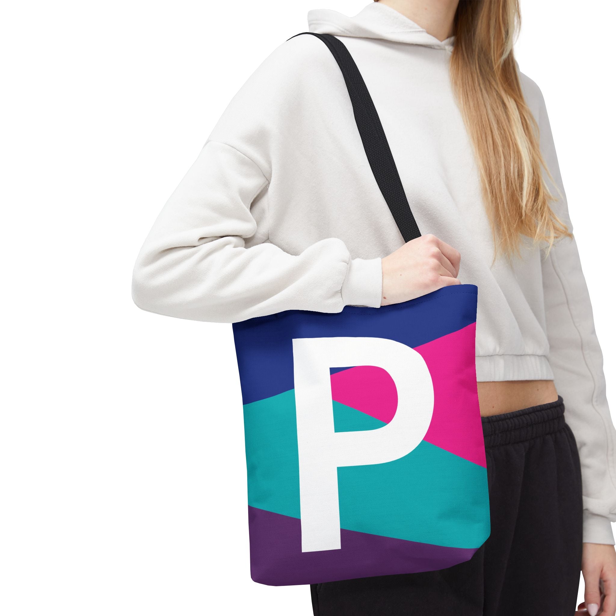 Monogram 'P' Colorblock Tote Bag — Personalized Initial P Shoulder Tote