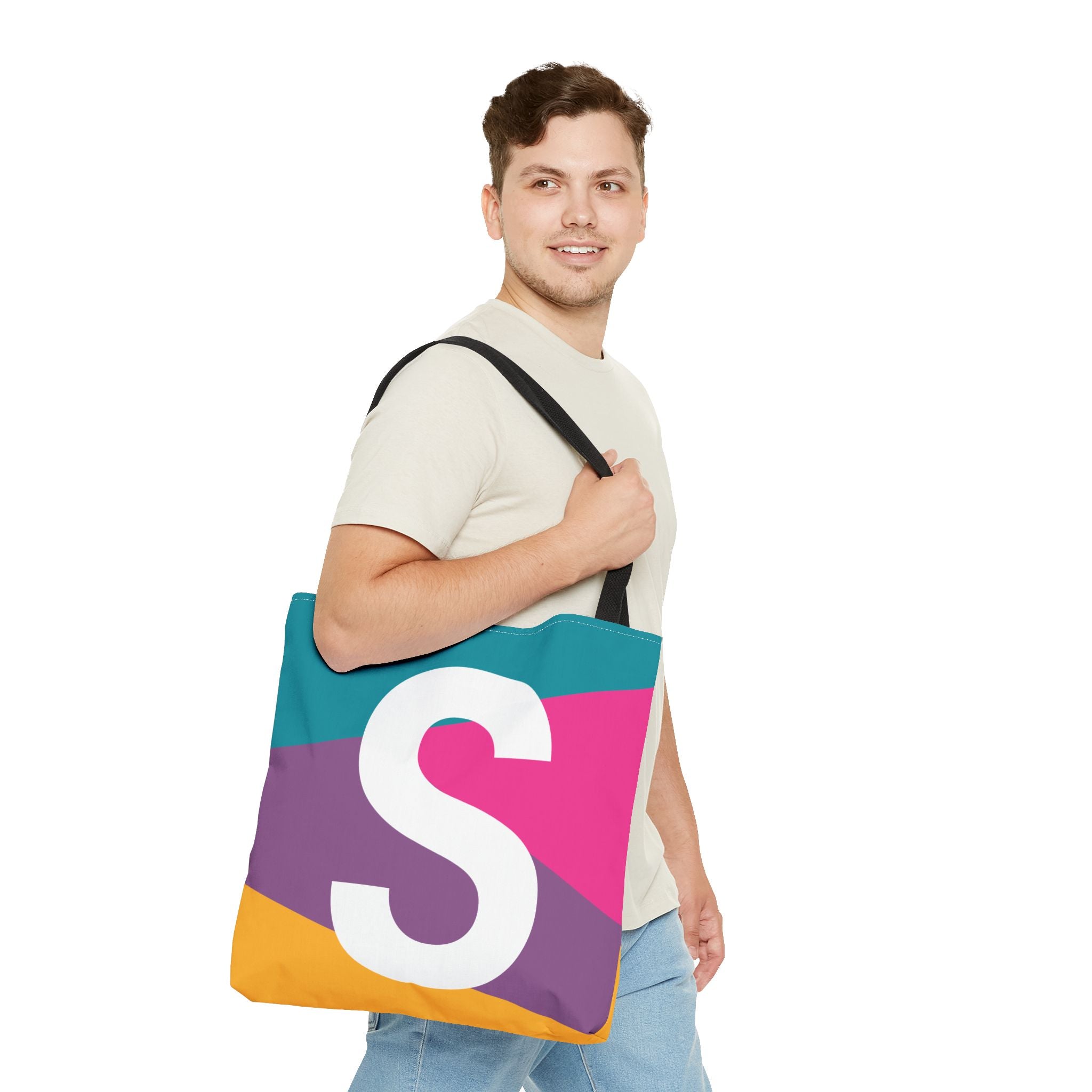 Monogram 'S' Colorblock Tote Bag — Personalized Initial S Shoulder Tote