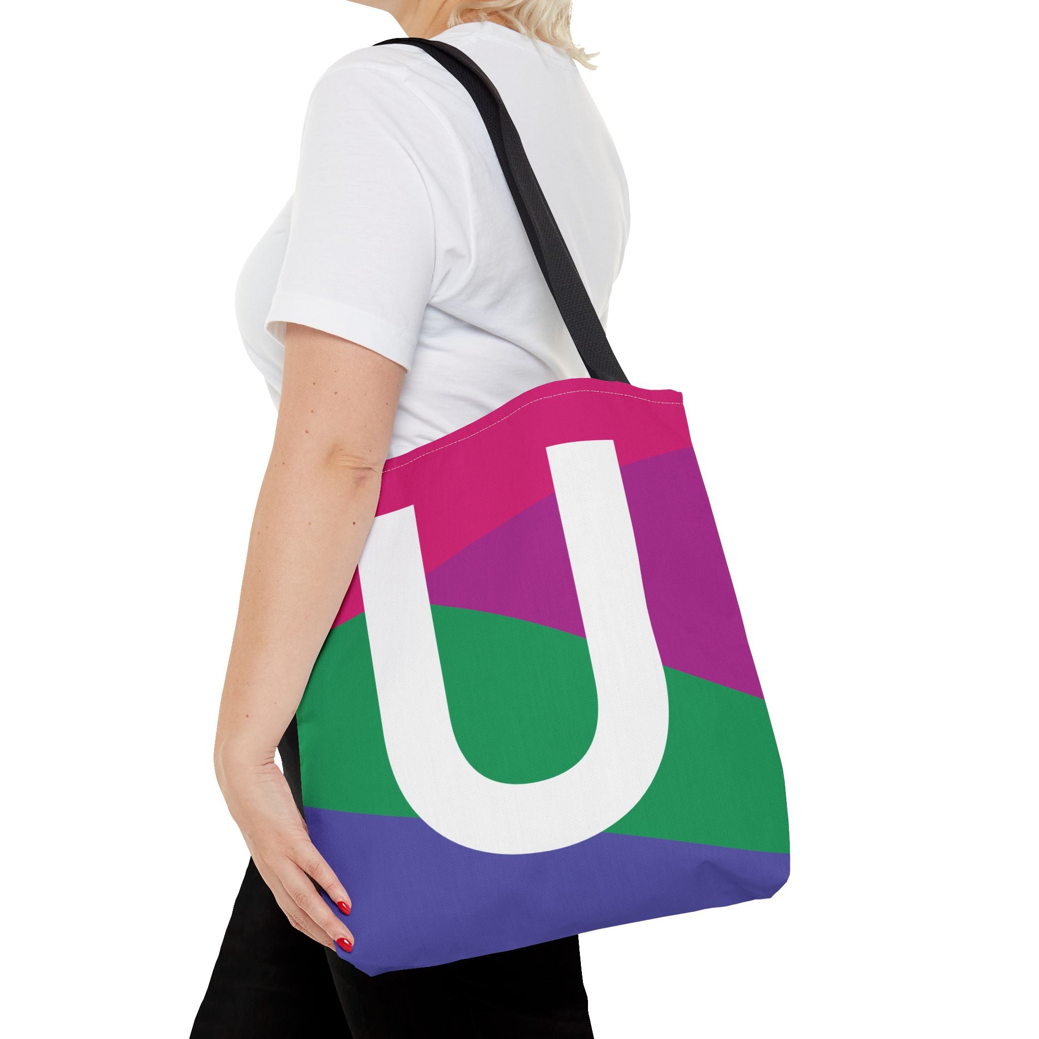 Monogram 'U' Colorblock Tote Bag — Personalized Initial U Shoulder Tote