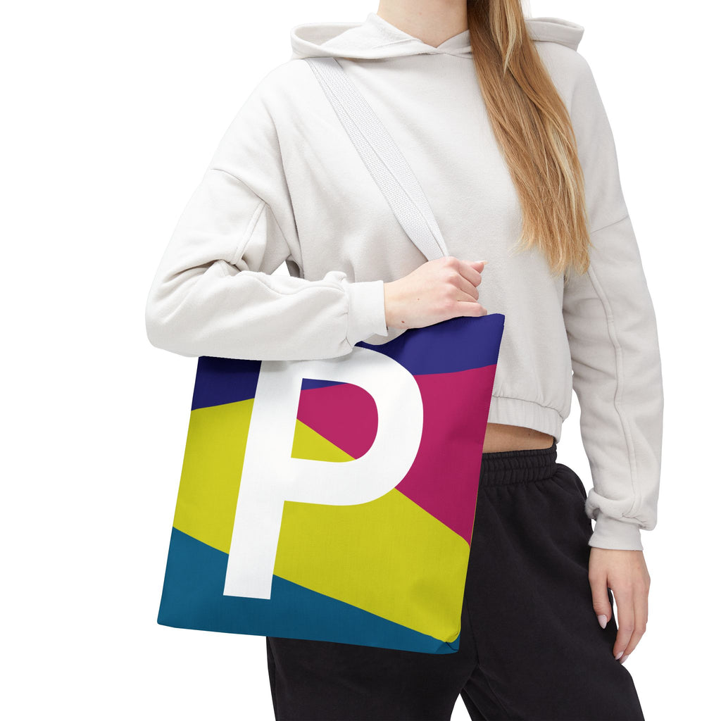 Monogram 'P' Colorblock Tote Bag — Personalized Initial P Shoulder Tote