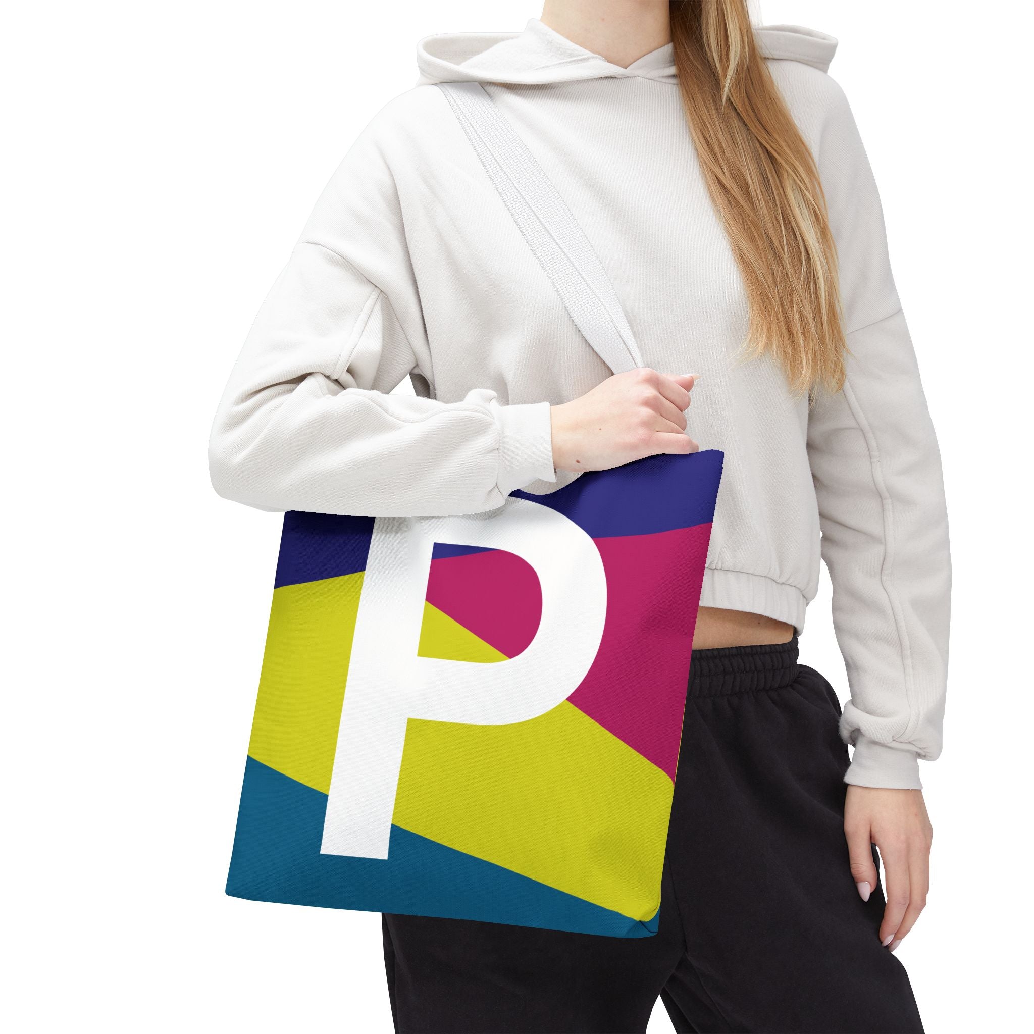 Monogram 'P' Colorblock Tote Bag — Personalized Initial P Shoulder Tote