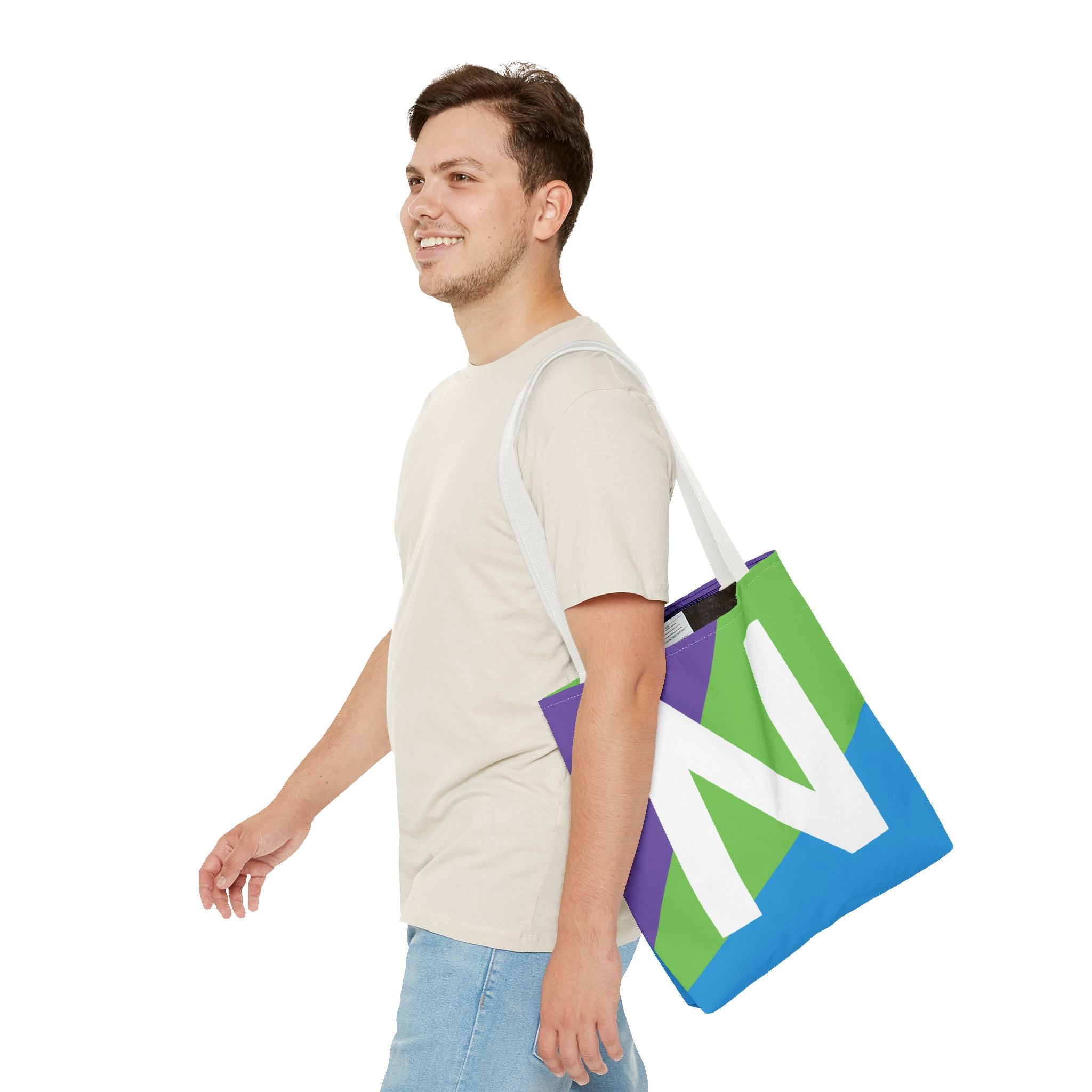 Monogram 'N' Colorblock Tote Bag — Personalized Initial N Shoulder Tote