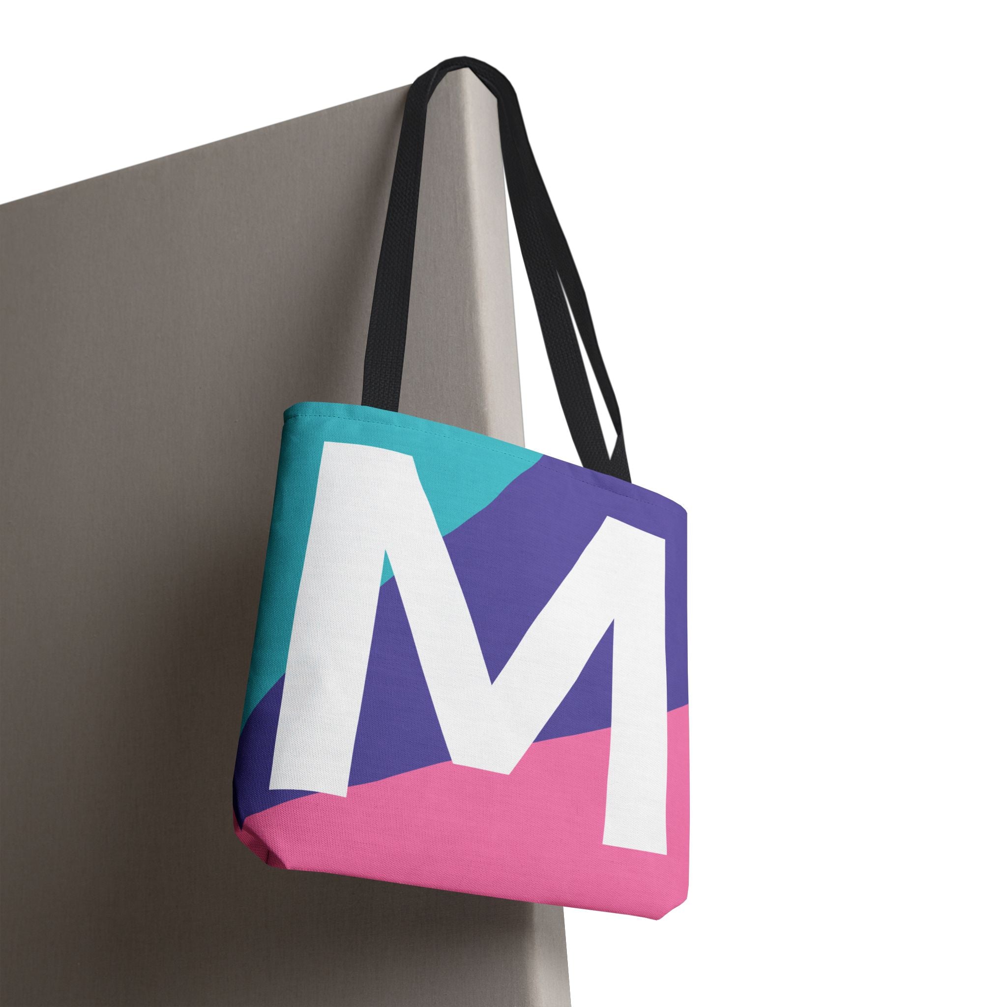 Monogram 'M' Colorblock Tote Bag — Personalized Initial M Shoulder Tote