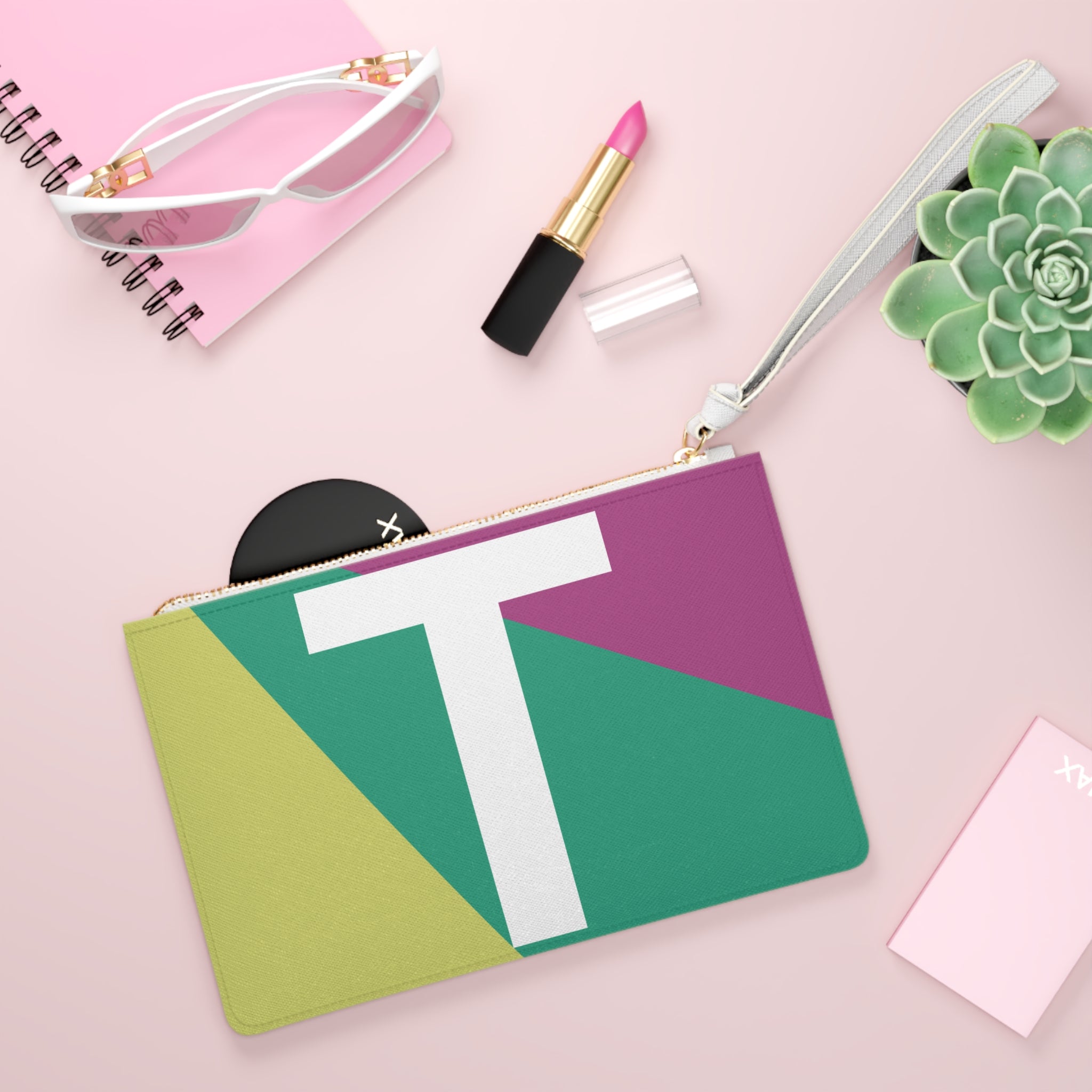 Monogram 'T' Colorblock Clutch Bag — Bold Geometric Wristlet for Everyday & Gifts
