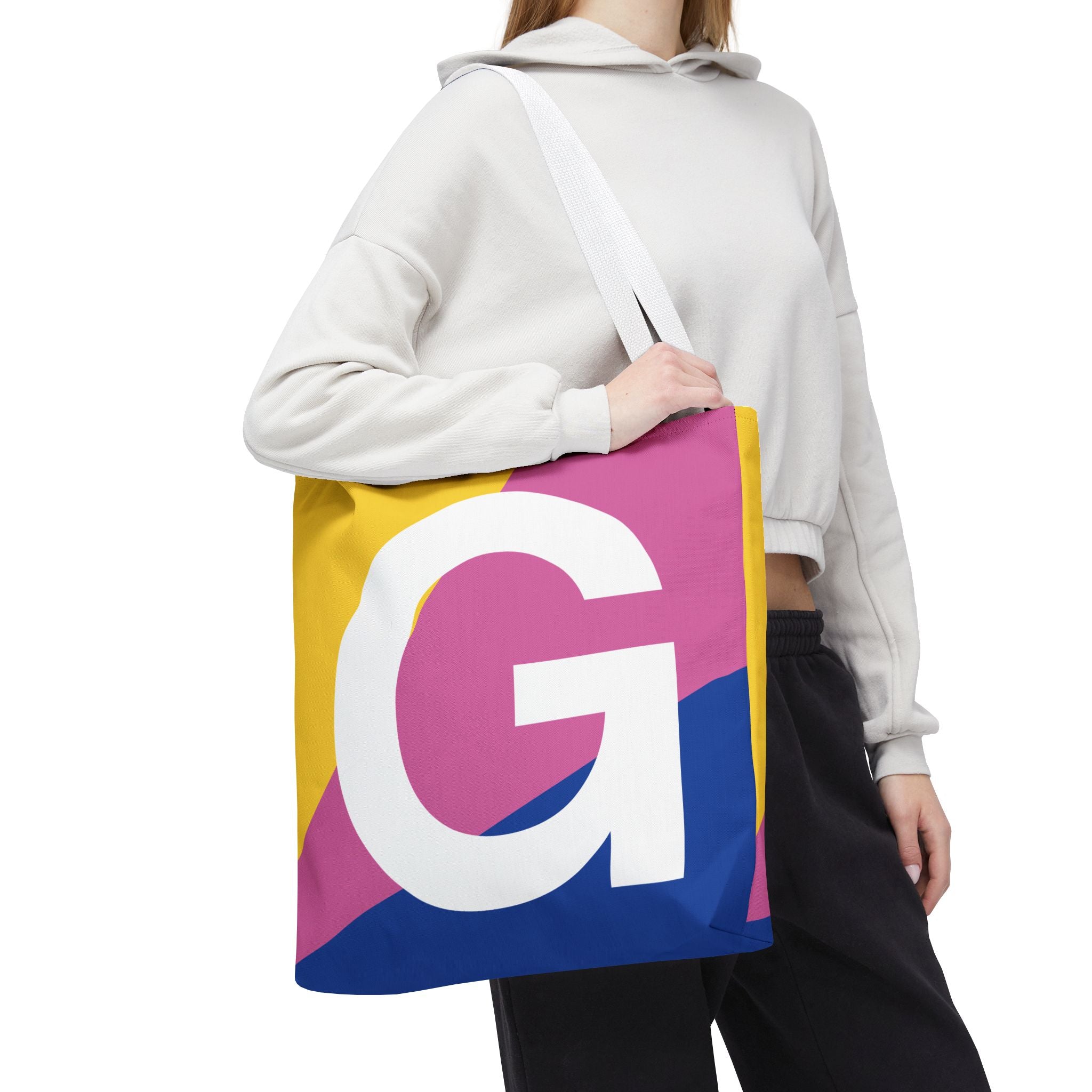 Monogram 'G' Colorblock Tote Bag — Personalized Initial G Shoulder Tote