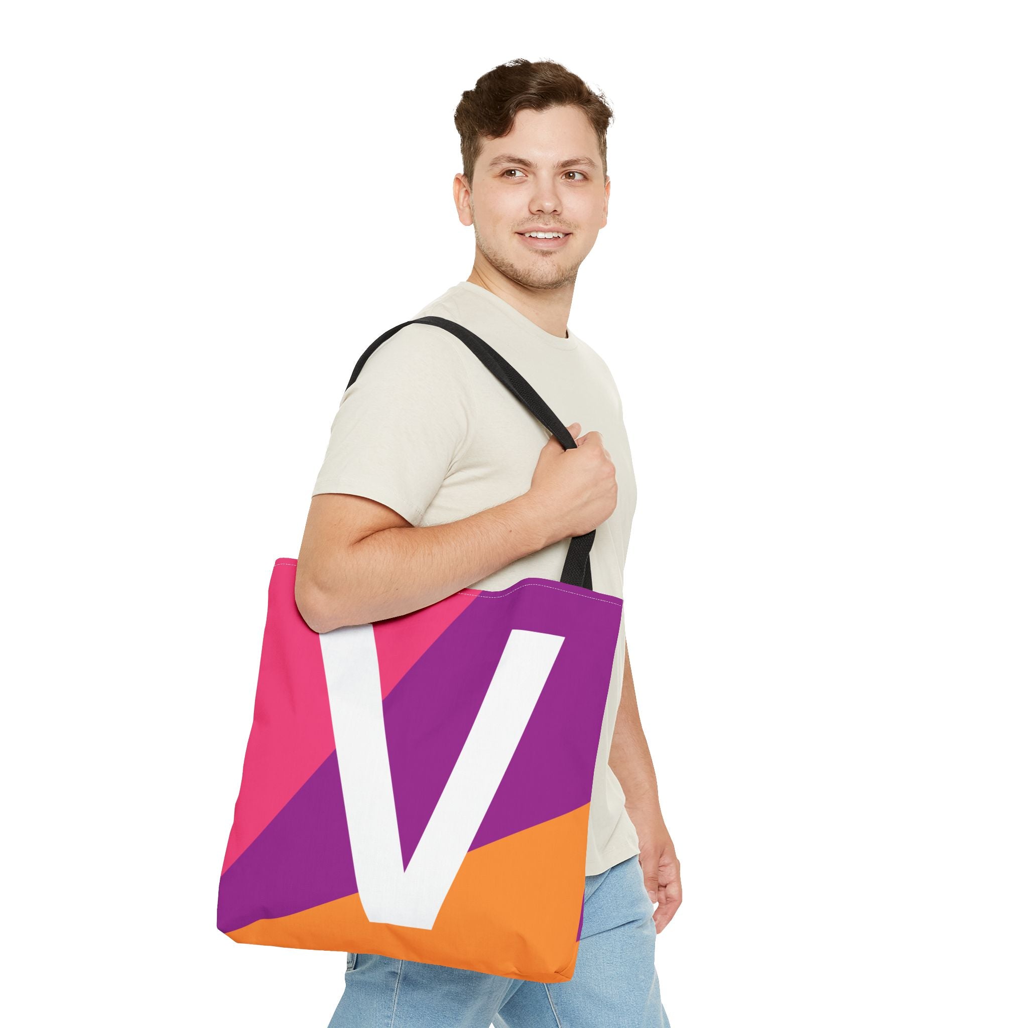 Monogram 'V' Colorblock Tote Bag — Personalized Initial V Shoulder Tote