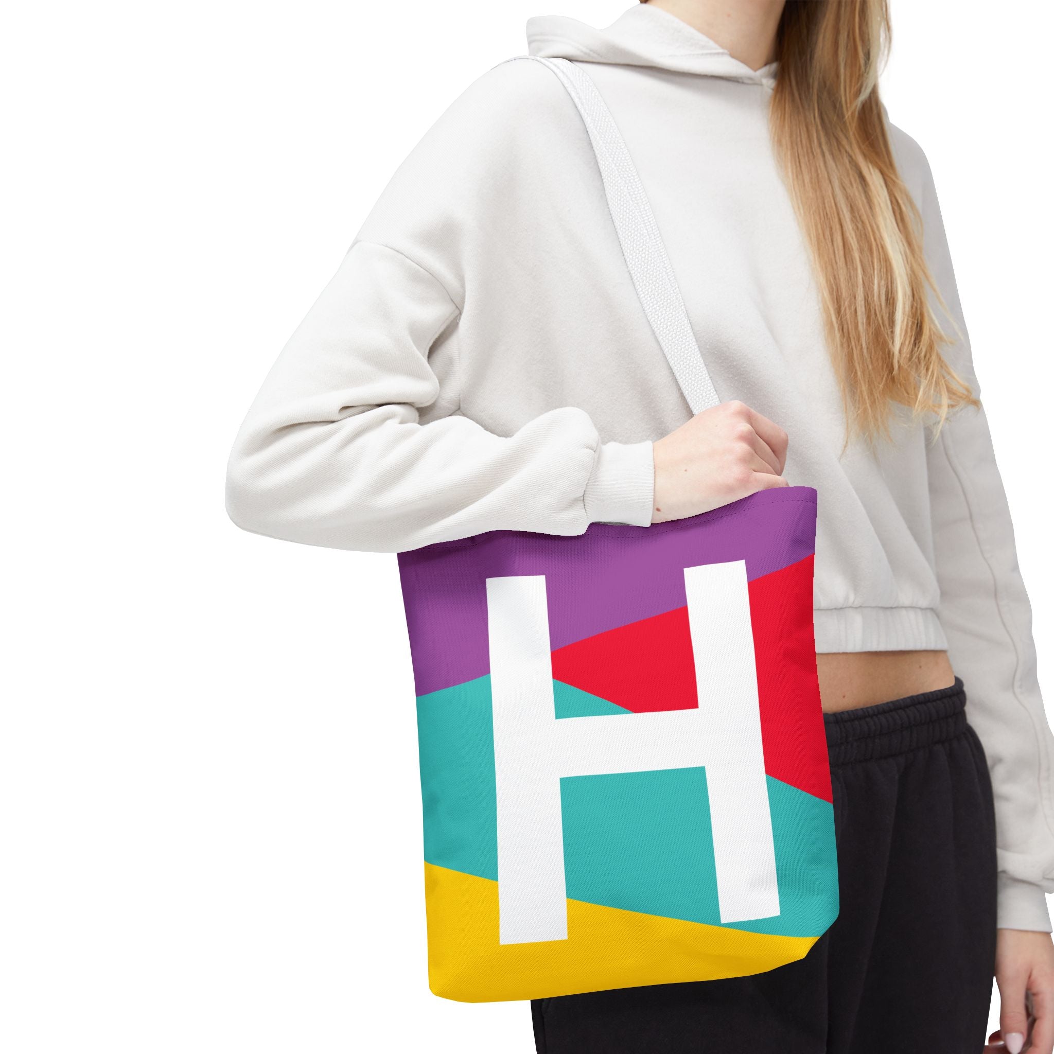 Monogram 'H' Colorblock Tote Bag — Personalized Initial H Shoulder Tote