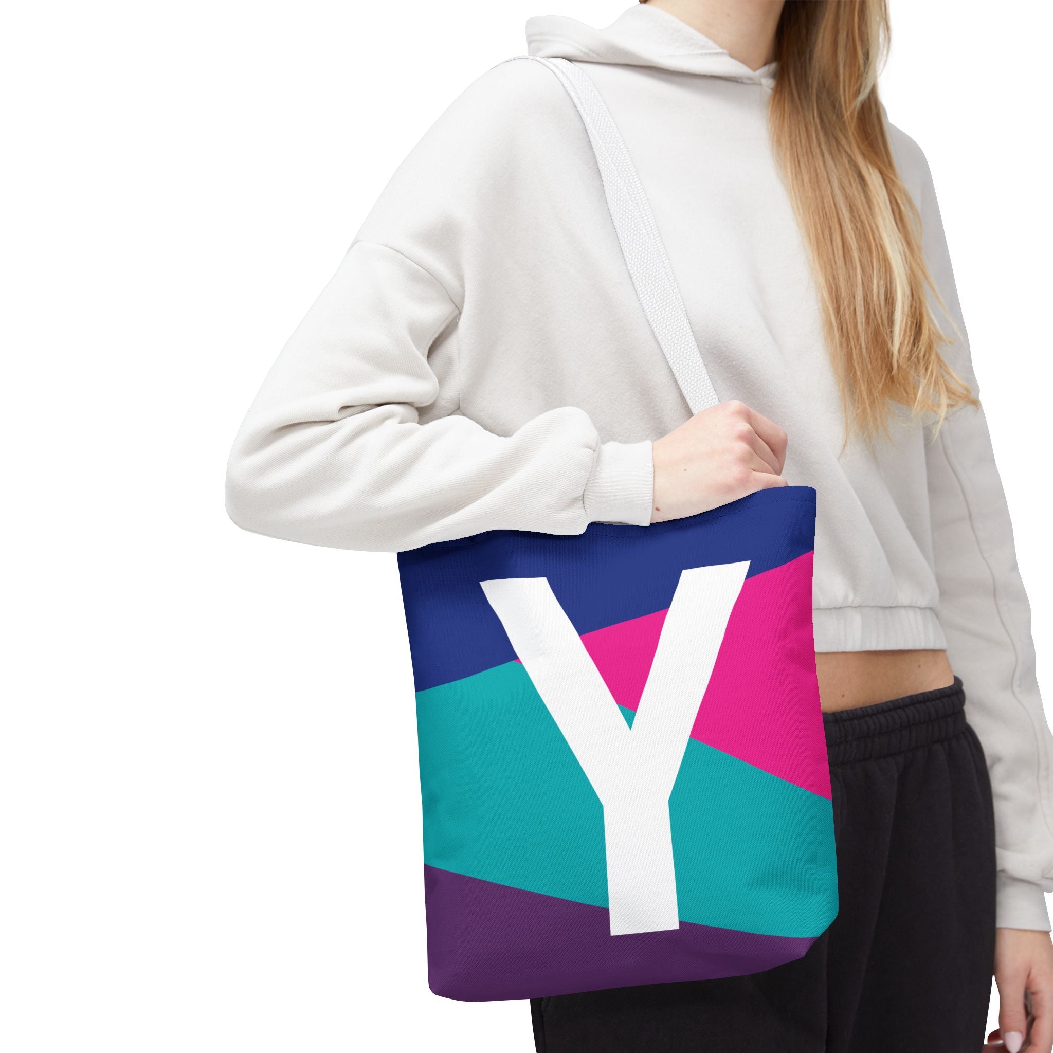 Monogram 'Y' Colorblock Tote Bag — Personalized Initial Y Shoulder Tote