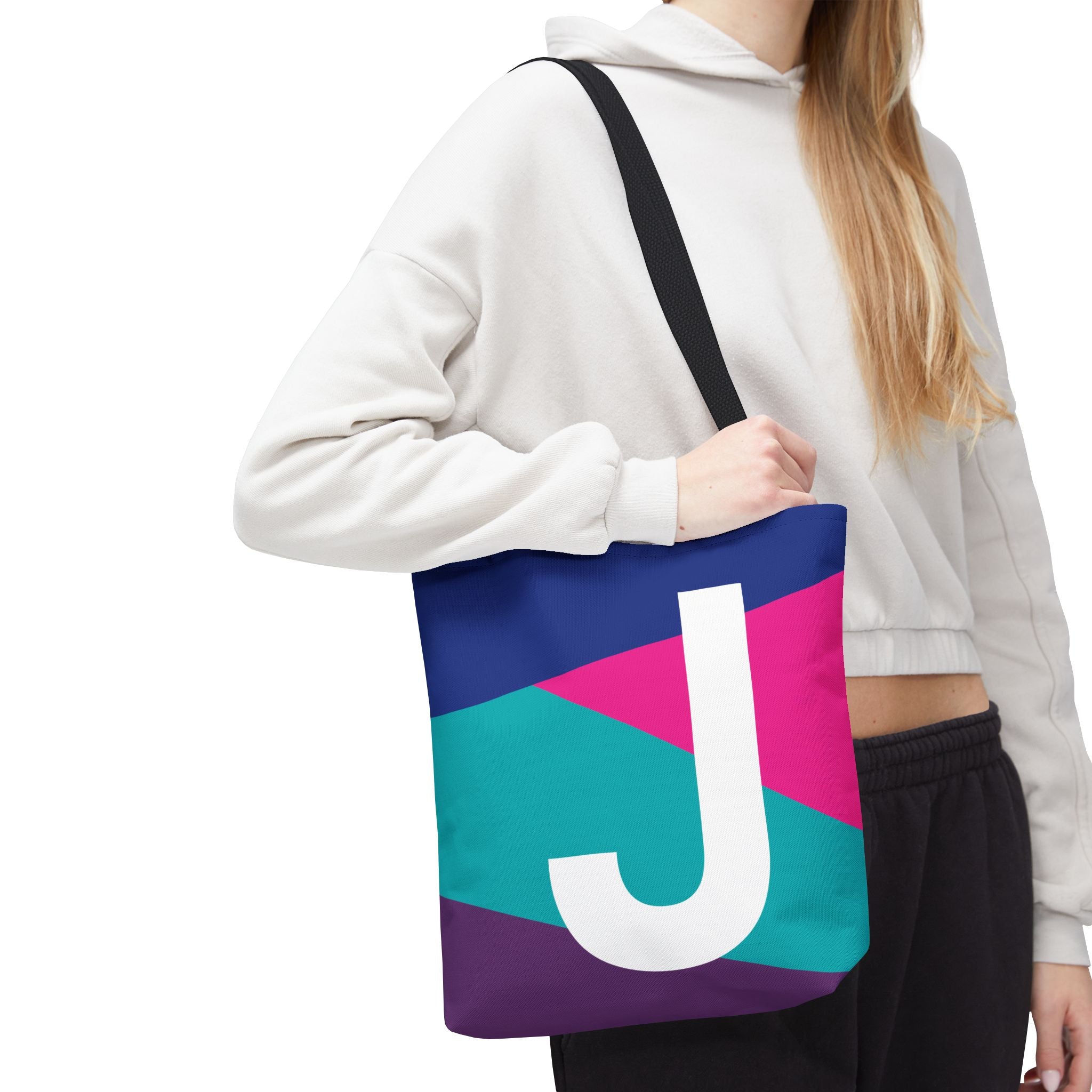 Monogram 'J' Colorblock Tote Bag — Personalized Initial J Shoulder Tote
