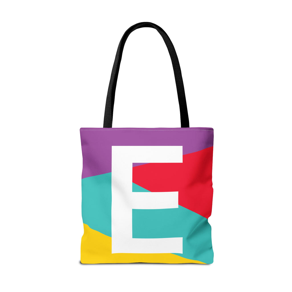 Monogram 'E' Colorblock Tote Bag — Personalized Initial E Shoulder Tote