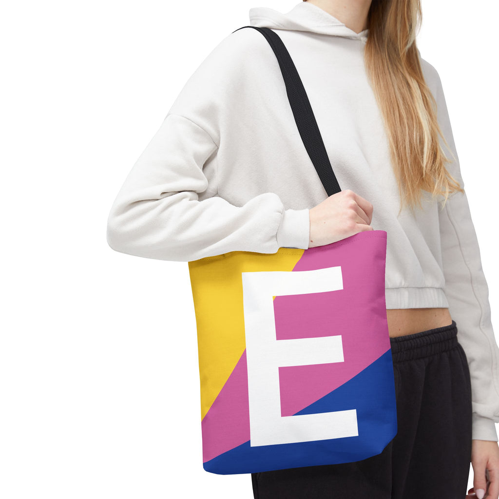 Monogram 'E' Colorblock Tote Bag — Personalized Initial E Shoulder Tote
