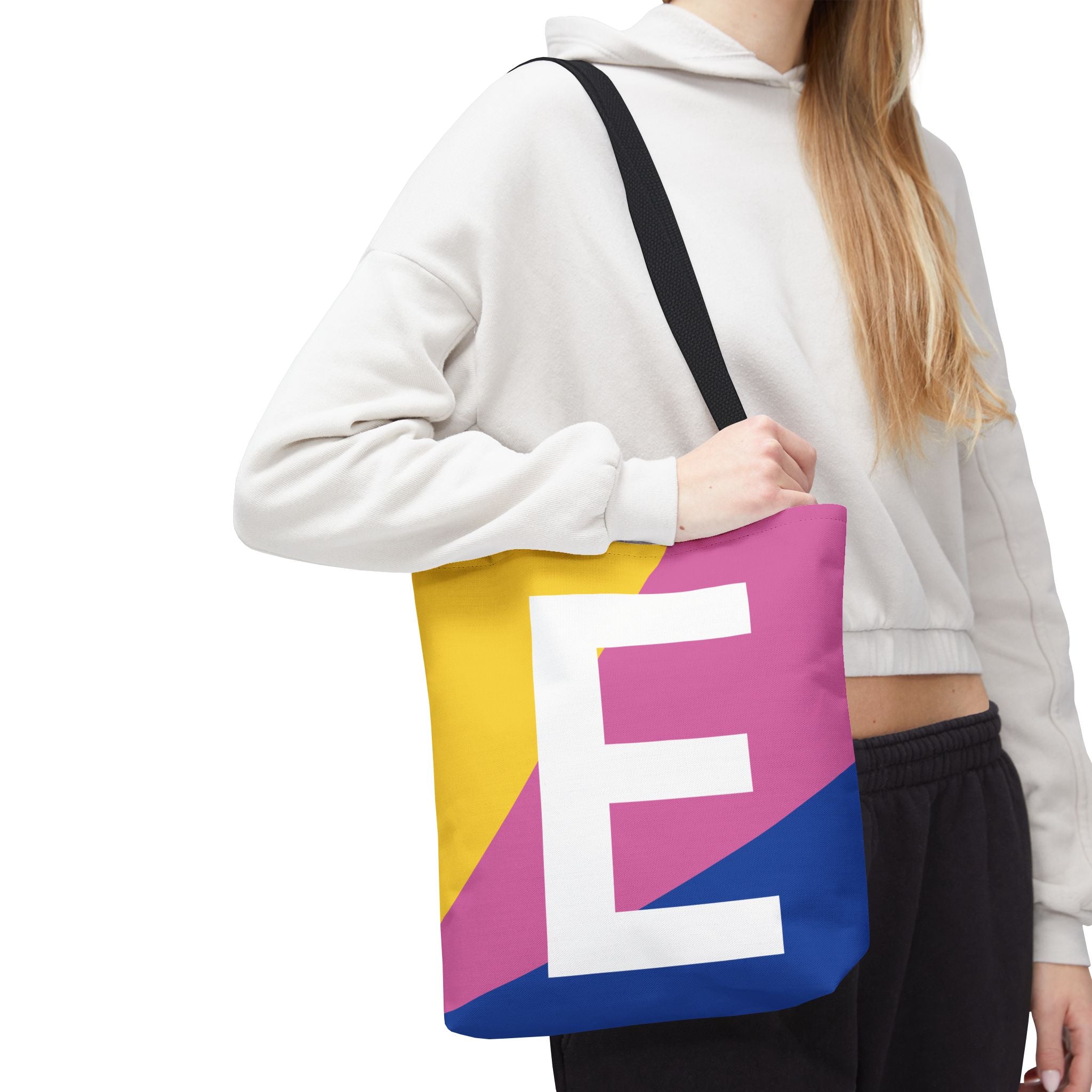 Monogram 'E' Colorblock Tote Bag — Personalized Initial E Shoulder Tote