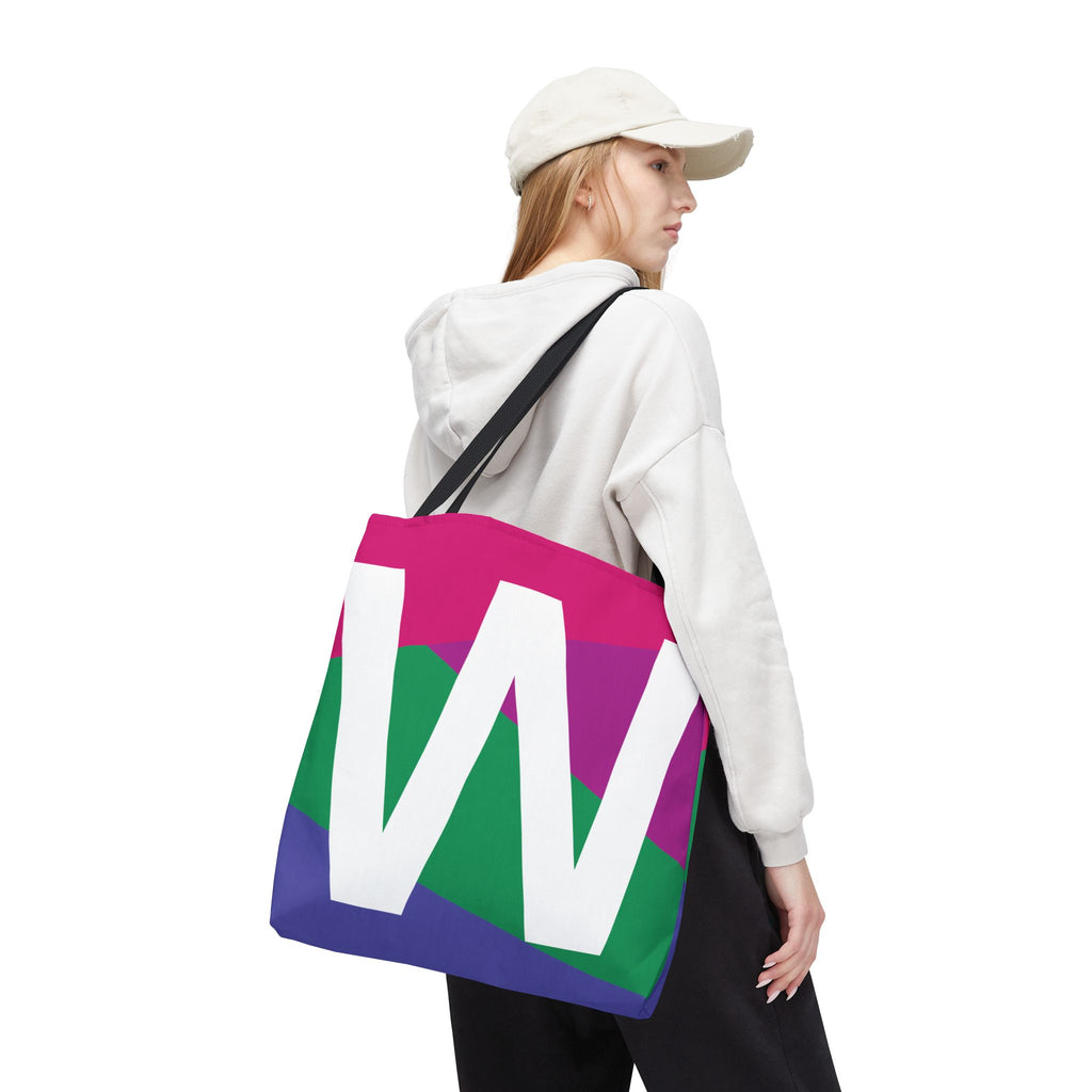 Monogram 'W' Colorblock Tote Bag — Personalized Initial W Shoulder Tote