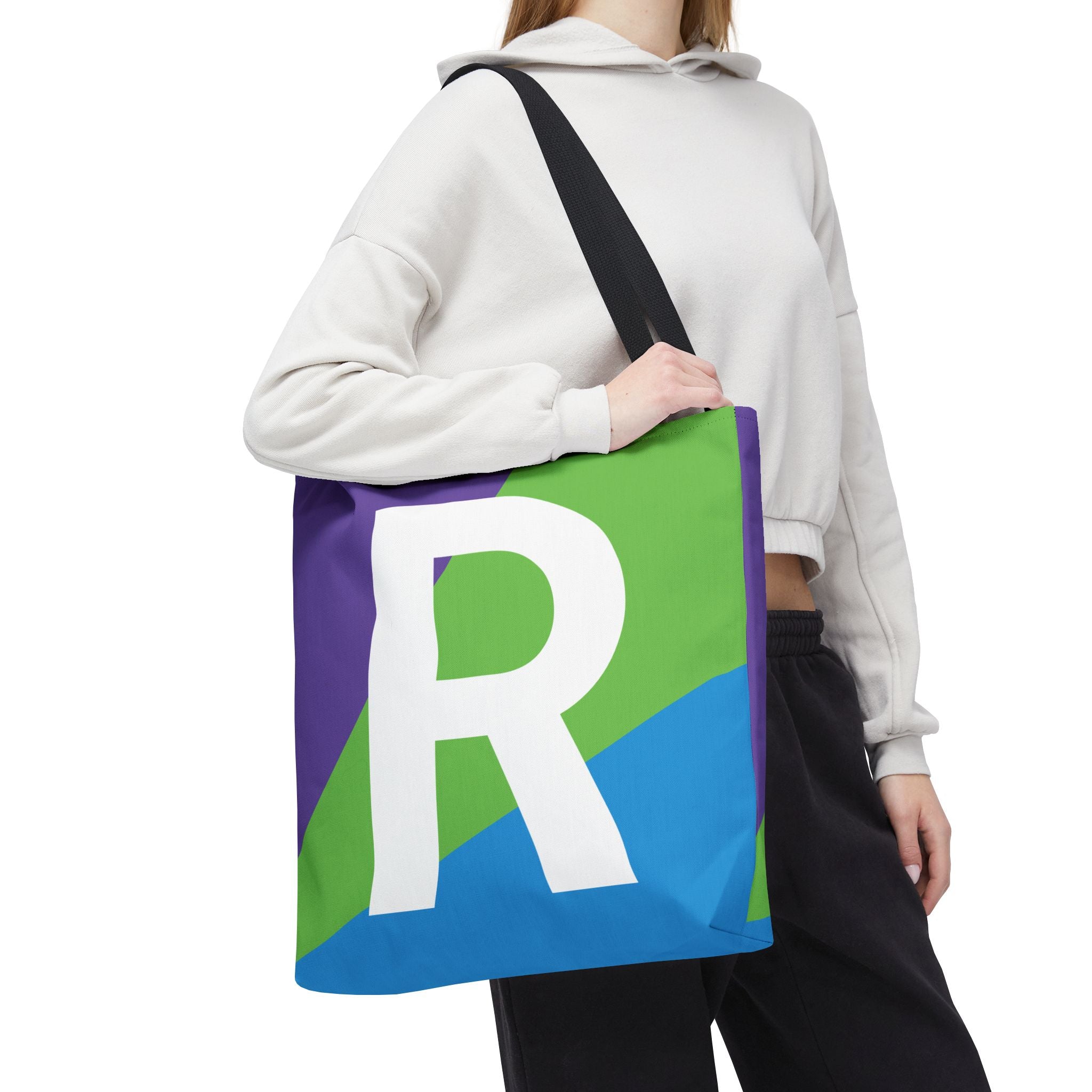 Monogram 'R' Colorblock Tote Bag — Personalized Initial R Shoulder Tote