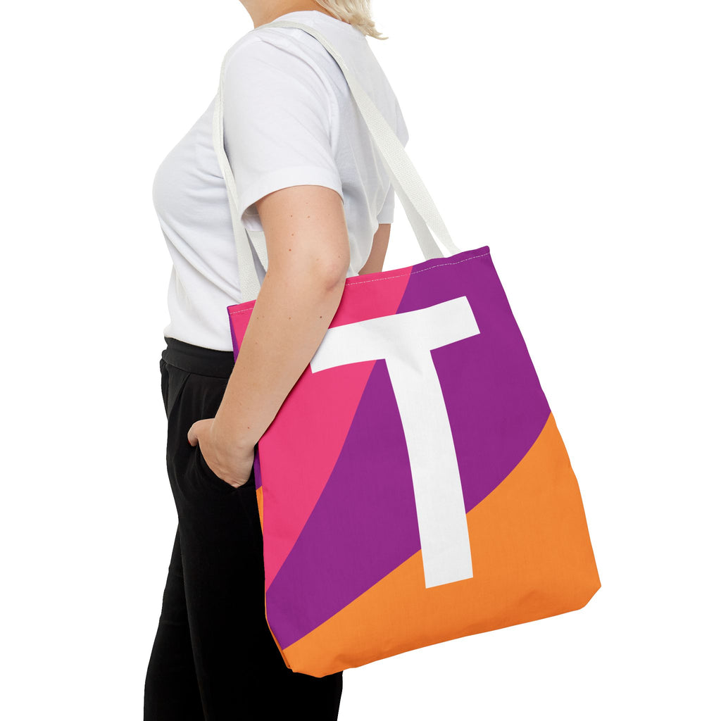 Monogram 'T' Colorblock Tote Bag — Personalized Initial T Shoulder Tote