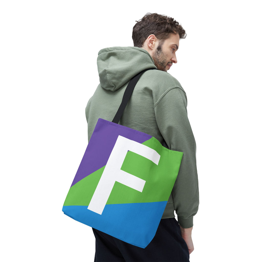 Monogram 'F' Colorblock Tote Bag — Personalized Initial F Shoulder Tote