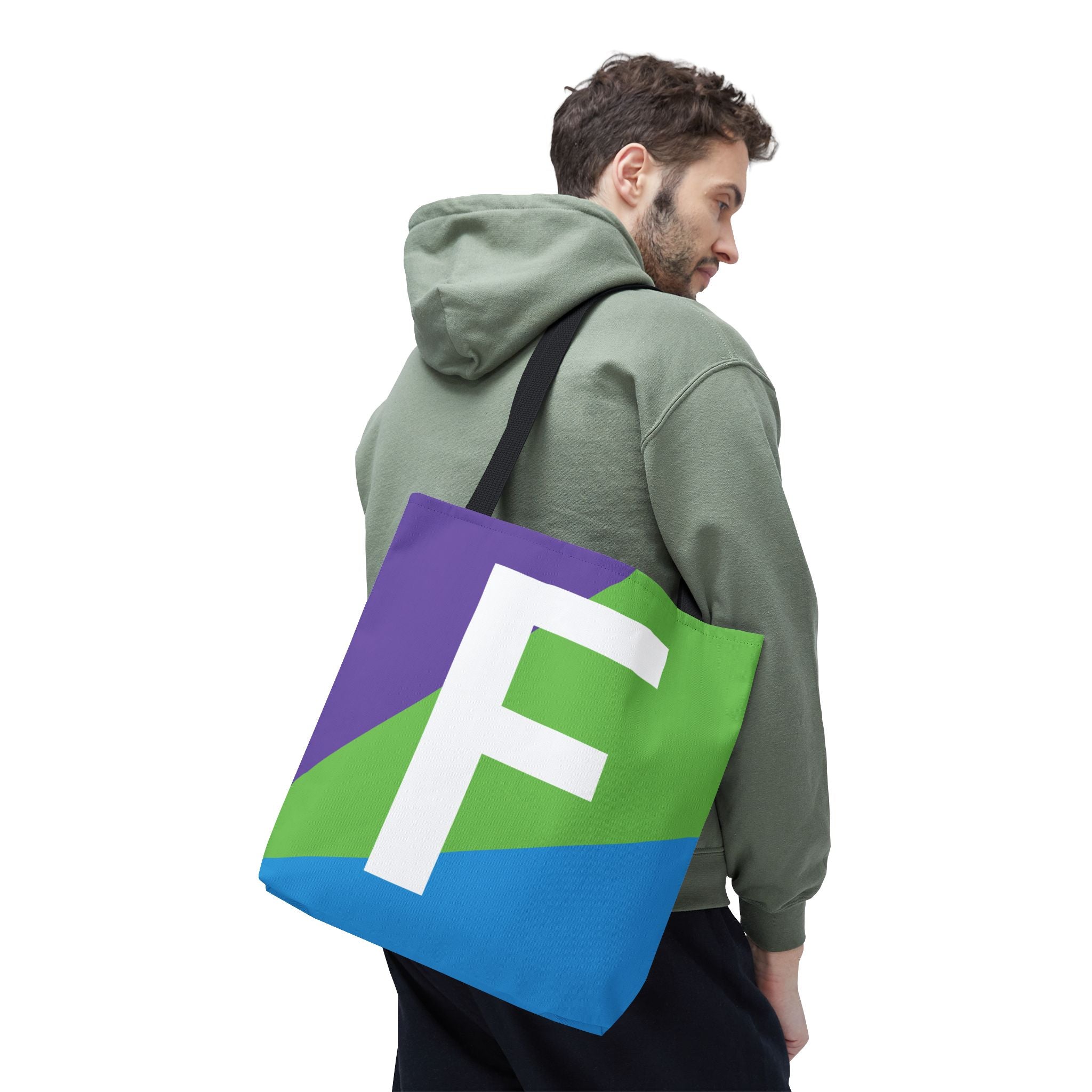 Monogram 'F' Colorblock Tote Bag — Personalized Initial F Shoulder Tote