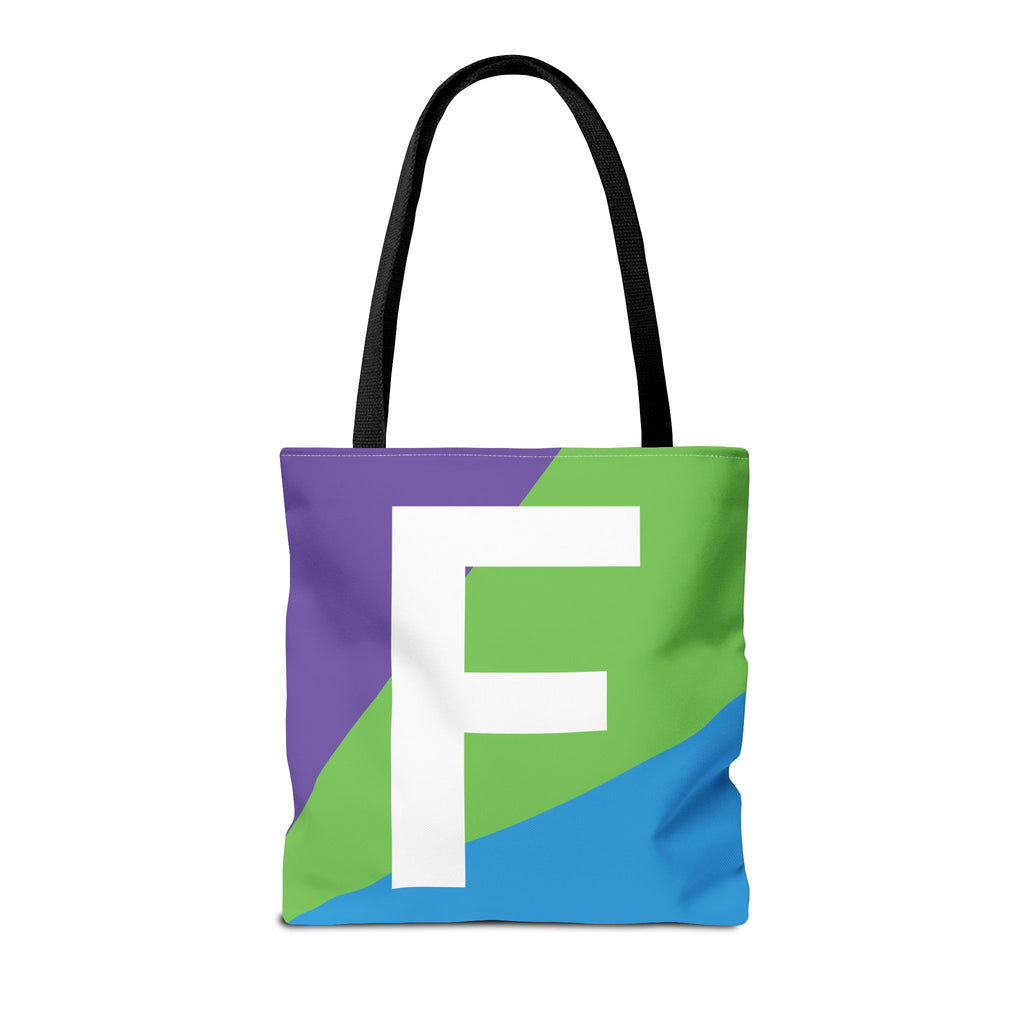 Monogram 'F' Colorblock Tote Bag — Personalized Initial F Shoulder Tote