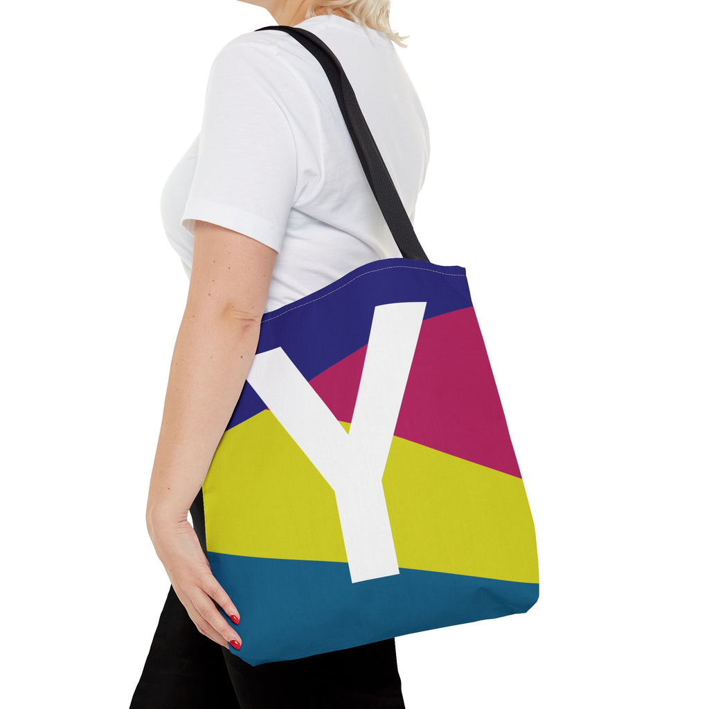 Monogram 'Y' Colorblock Tote Bag — Personalized Initial Y Shoulder Tote