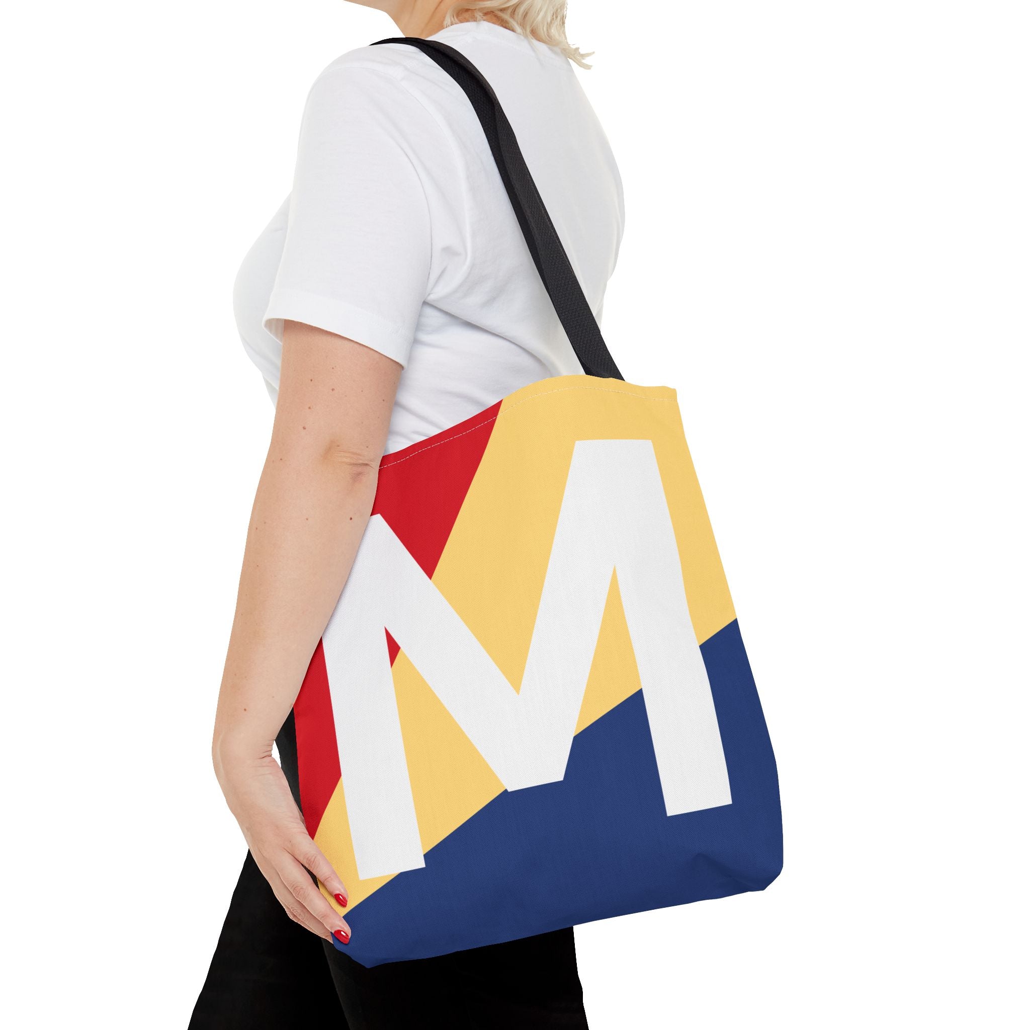 Monogram 'M' Colorblock Tote Bag — Personalized Initial M Shoulder Tote