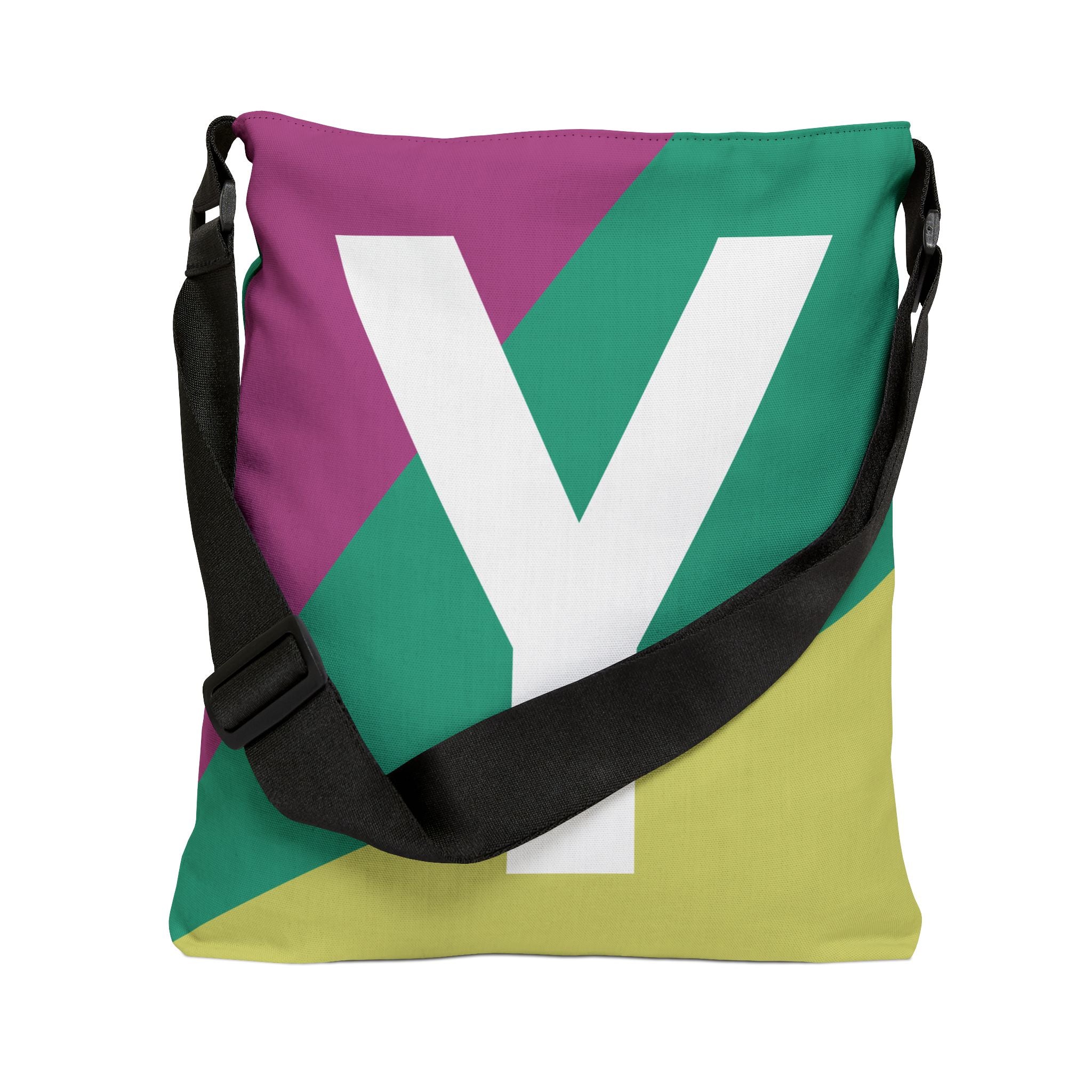 Initial Letter 'Y' Colorblock Adjustable Tote Bag — Monogram Alphabet Shoulder Bag
