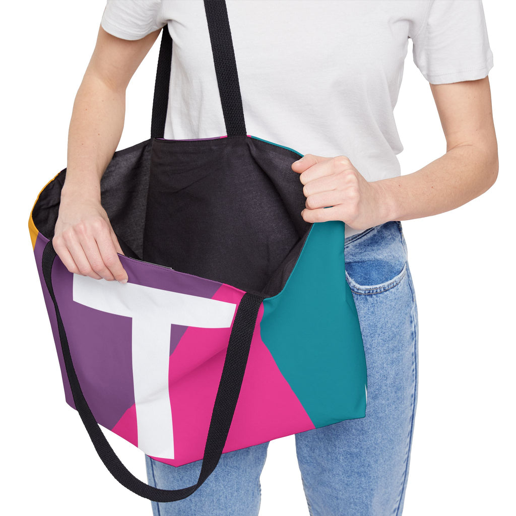 Personalized 'T' Colorblock Tote Bag — Monogram Weekender Tote