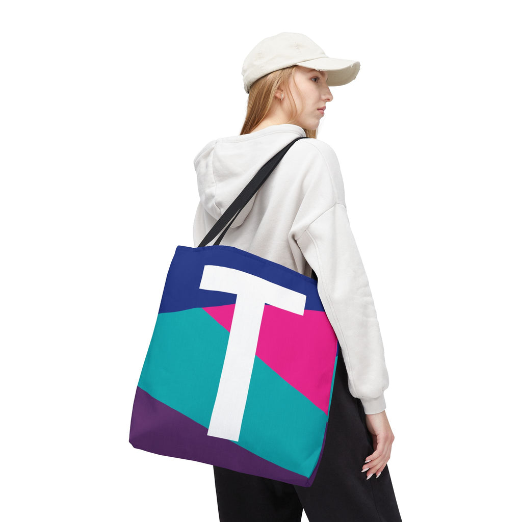 Monogram 'T' Colorblock Tote Bag — Personalized Initial T Shoulder Tote