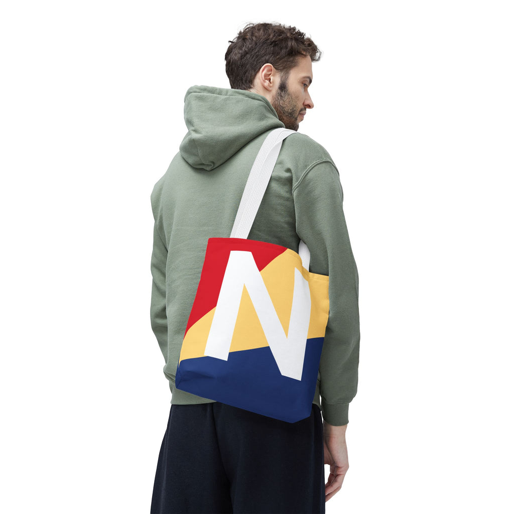 Monogram 'N' Colorblock Tote Bag — Personalized Initial N Shoulder Tote