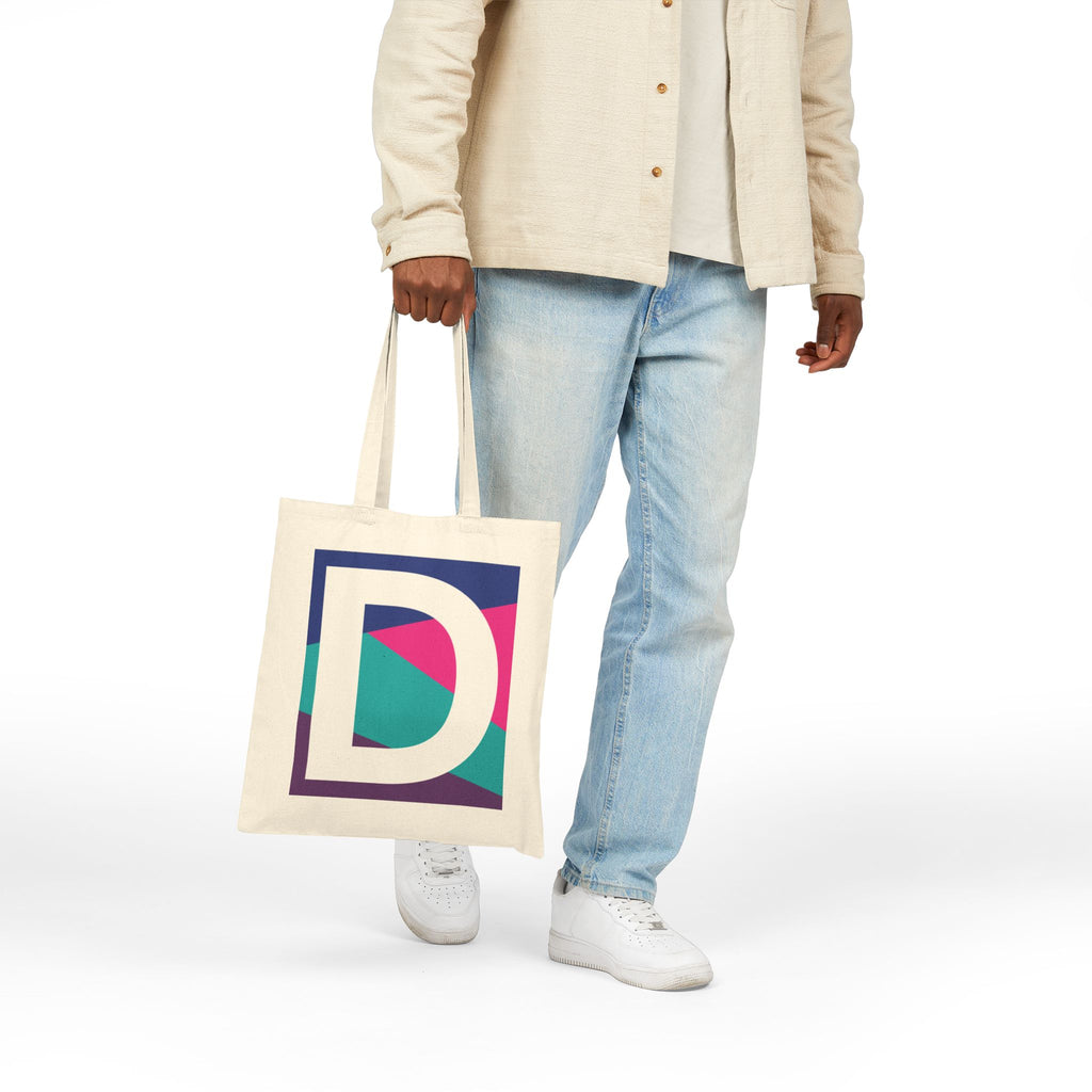 Initial D Colorblock Canvas Tote Bag — Monogram Letter D Reusable Grocery Tote