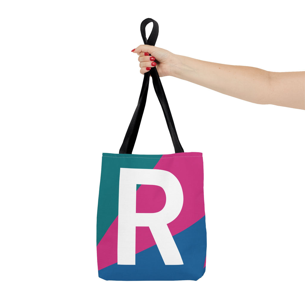 Monogram 'R' Colorblock Tote Bag — Personalized Initial R Shoulder Tote