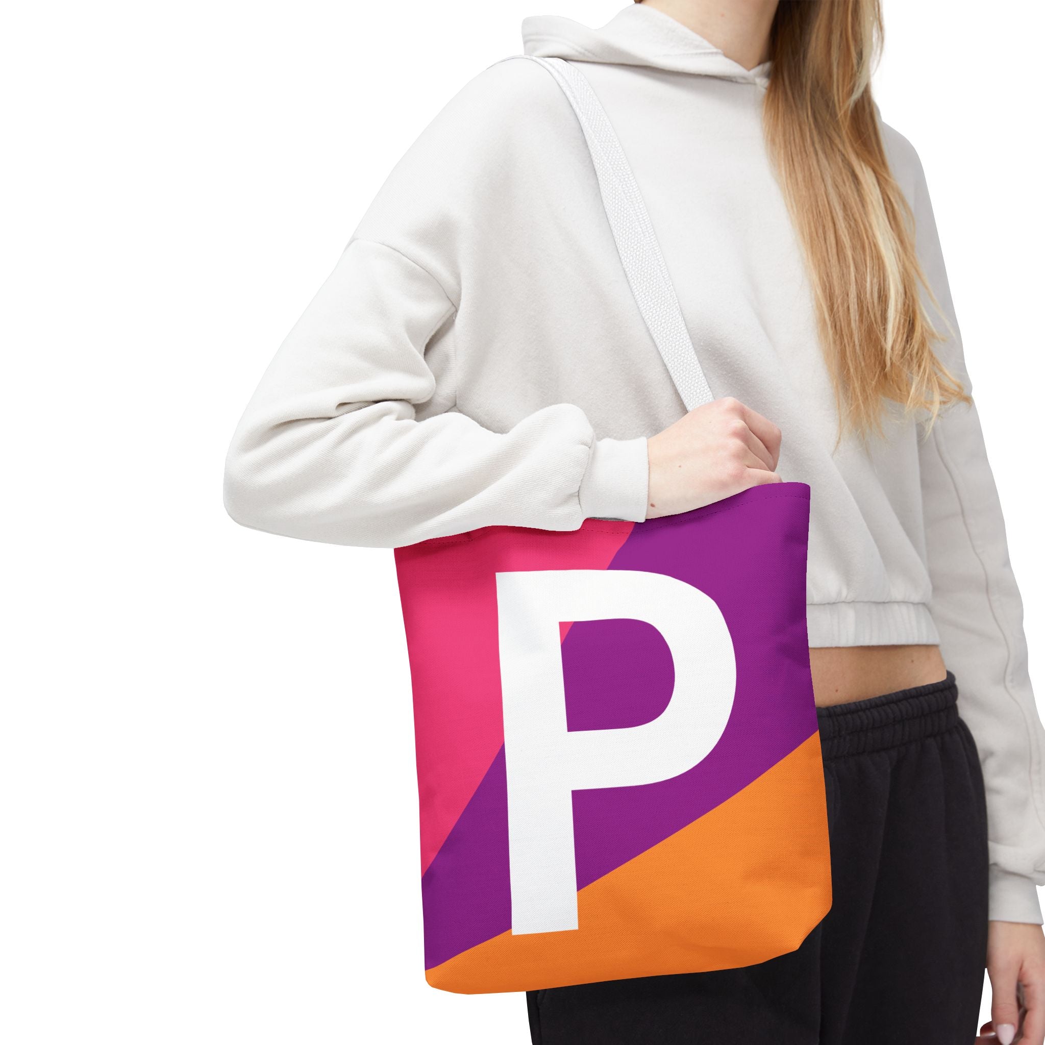 Monogram 'P' Colorblock Tote Bag — Personalized Initial P Shoulder Tote