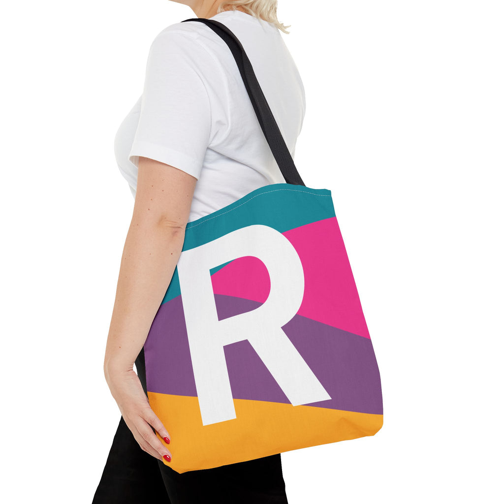 Monogram 'R' Colorblock Tote Bag — Personalized Initial R Shoulder Tote