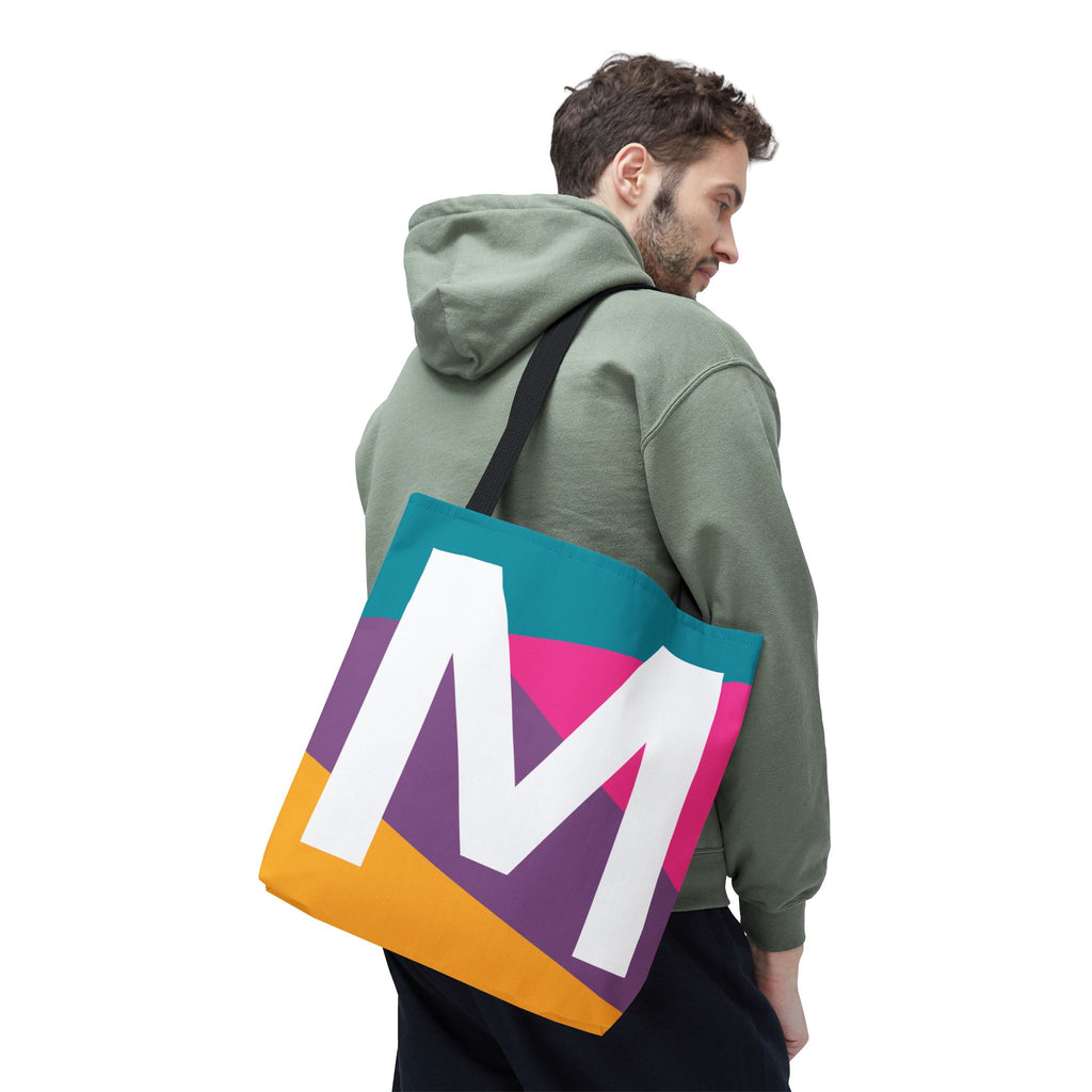 Monogram 'M' Colorblock Tote Bag — Personalized Initial M Shoulder Tote