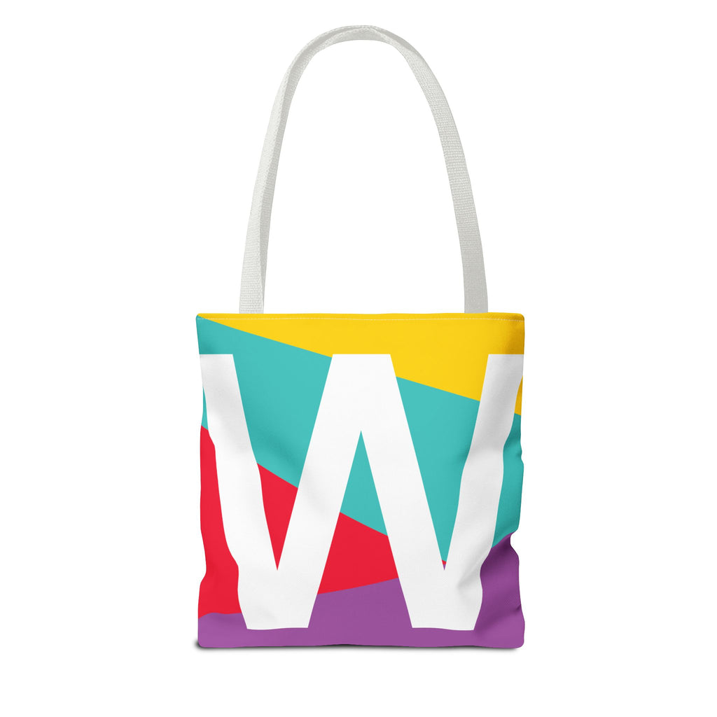 Monogram 'W' Colorblock Tote Bag — Personalized Initial W Shoulder Tote
