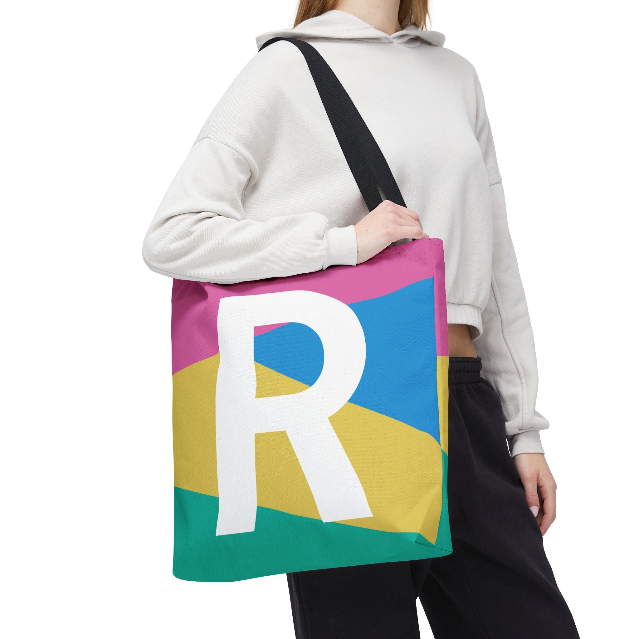 Monogram 'R' Colorblock Tote Bag — Personalized Initial R Shoulder Tote